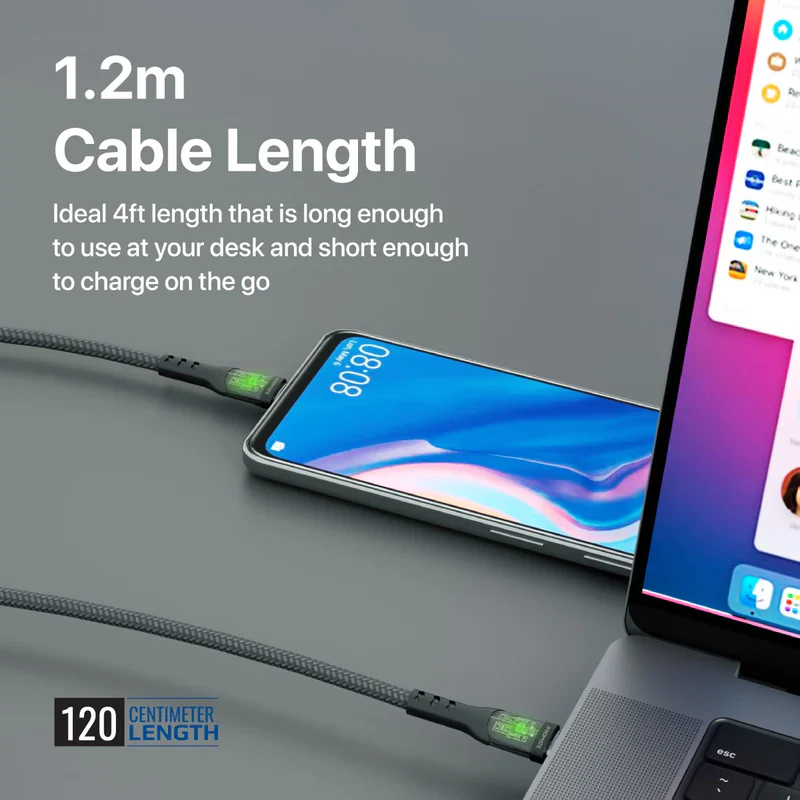 Promate TransLine-CC USB-C to USB-C Cable 60W Power Delivery Transparent Shells 120cm Nylon Braided Cord - Black - Image 4