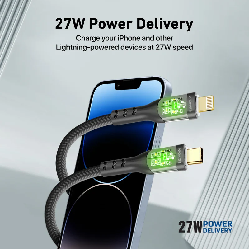 Promate TransLine-Ci USB-C to Lightning Cable 1.2m Ultra-Fast 27W Power Delivery Cable - Image 6