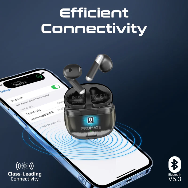 Promate TransPods True Wireless Earbuds - Black - Image 5
