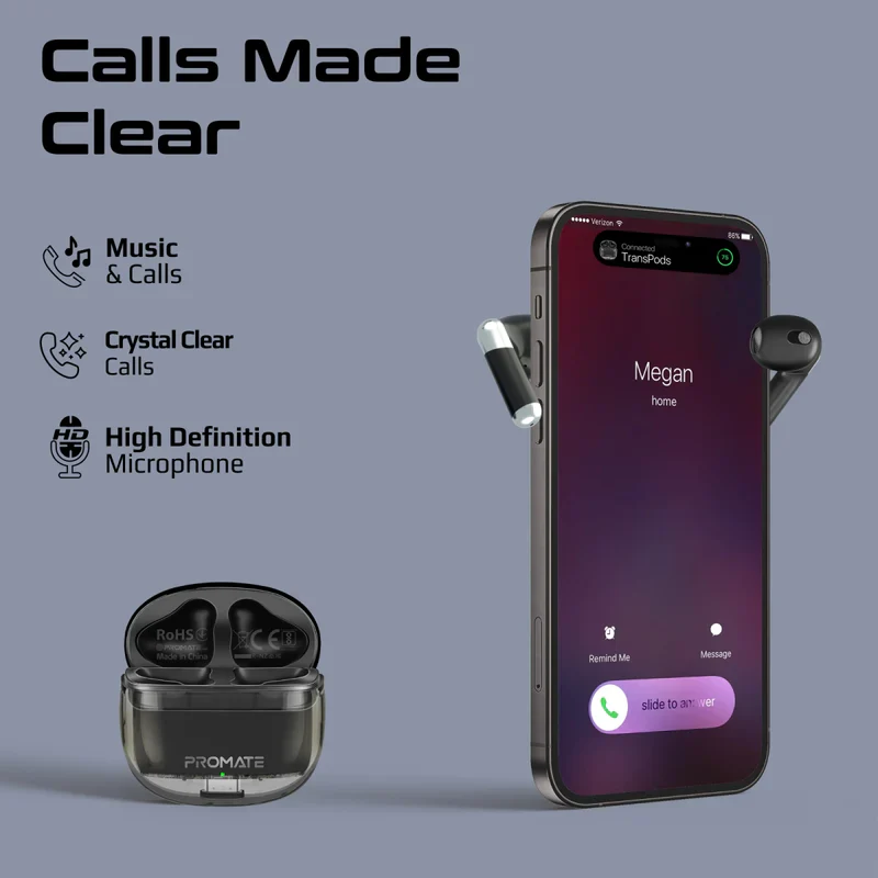 Promate TransPods True Wireless Earbuds - Black - Image 7