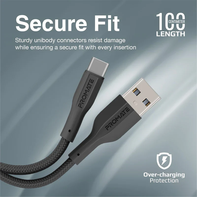 PROMATE XCORD-CC BLACK Data and Charge USB-C Cable - Image 3