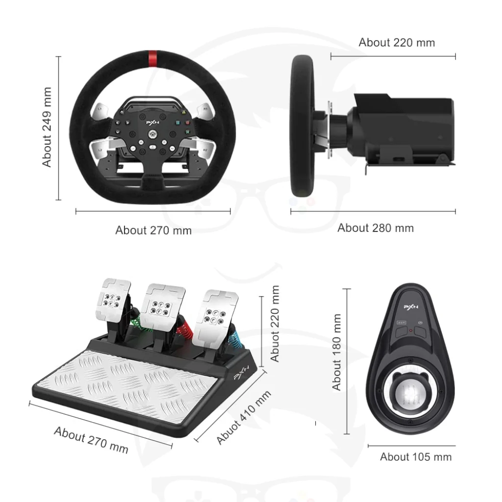 PXN Steering Wheel ( V10 / A7 / A3 ) Race Steering Wheel with 3-Pedals and Shifter Bundle - Image 4