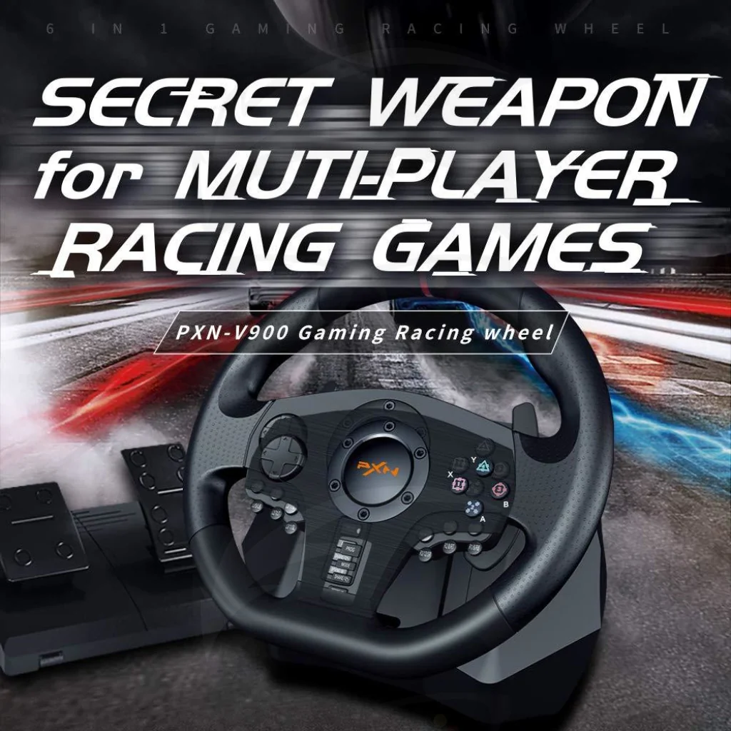 PXN - V900 900 Degree Racing Game Steering Wheel - Black - Image 2