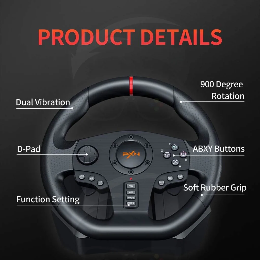 PXN - V900 900 Degree Racing Game Steering Wheel - Black - Image 6