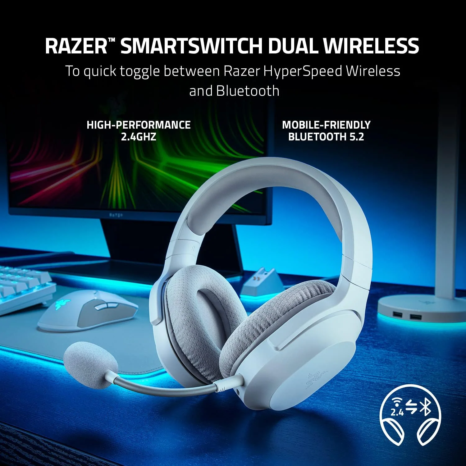 Razer Barracuda X 7.1 Chroma Lightweight RGB Wireless Gaming Headset - White - Image 6