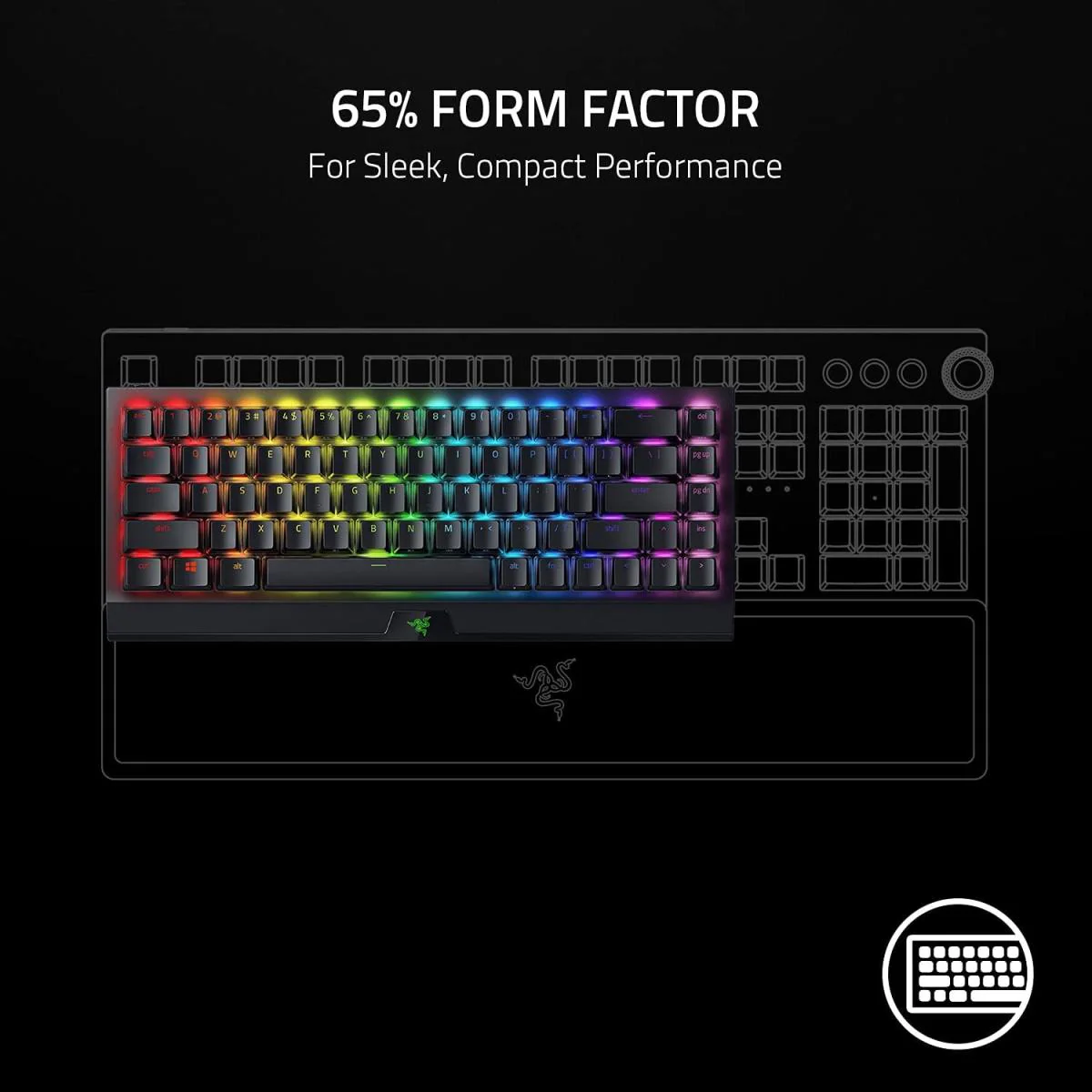 Razer BlackWidow V3 Mini HyperSpeed 65% Wireless Mechanical Yellow Switches Phantom Pudding Keycaps up to 200Hrs Battery Life - Image 2