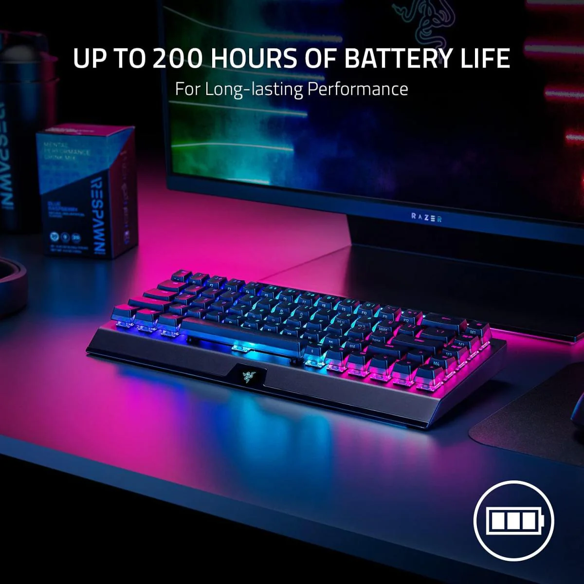 Razer BlackWidow V3 Mini HyperSpeed 65% Wireless Mechanical Yellow Switches Phantom Pudding Keycaps up to 200Hrs Battery Life - Image 3