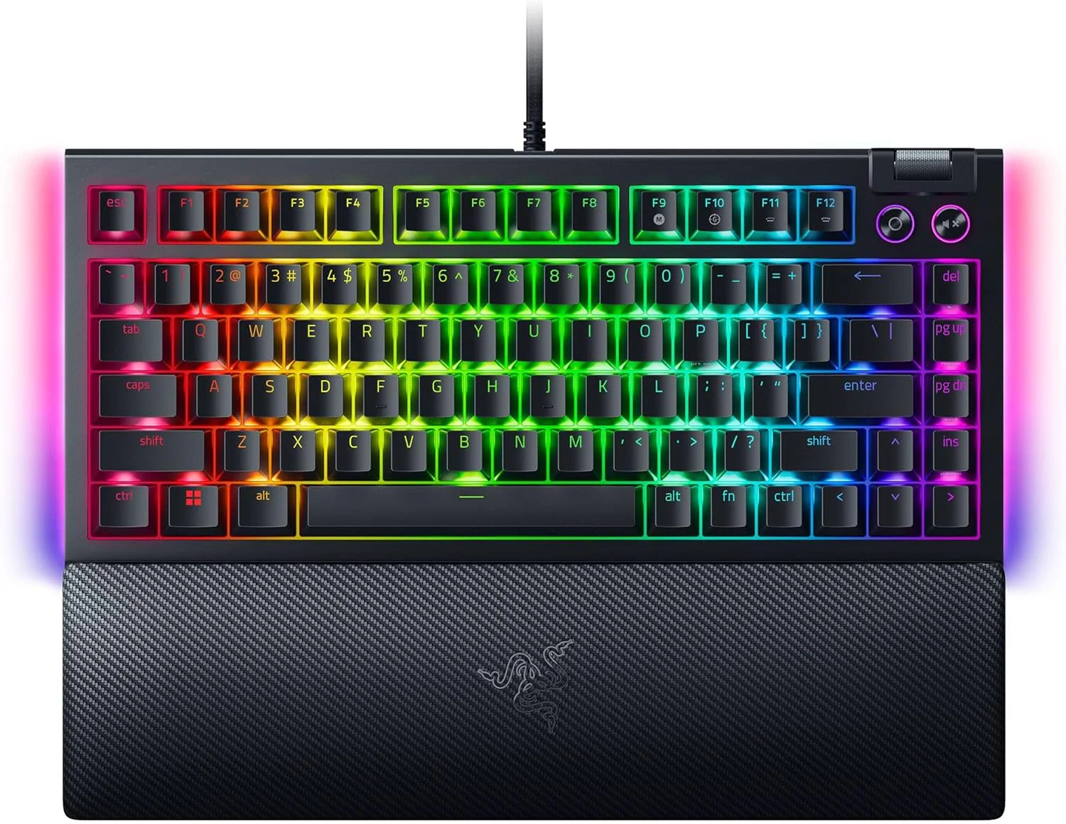 Razer BlackWidow V4 75% Mechanical Hot-swappable Compact & Durable Chroma MF Roller & Media Keys Wrist Rest Orange Tactile Switches - Black