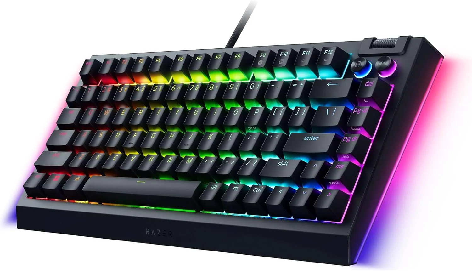 Razer BlackWidow V4 75% Mechanical Hot-swappable Compact & Durable Chroma MF Roller & Media Keys Wrist Rest Orange Tactile Switches - Black - Image 3