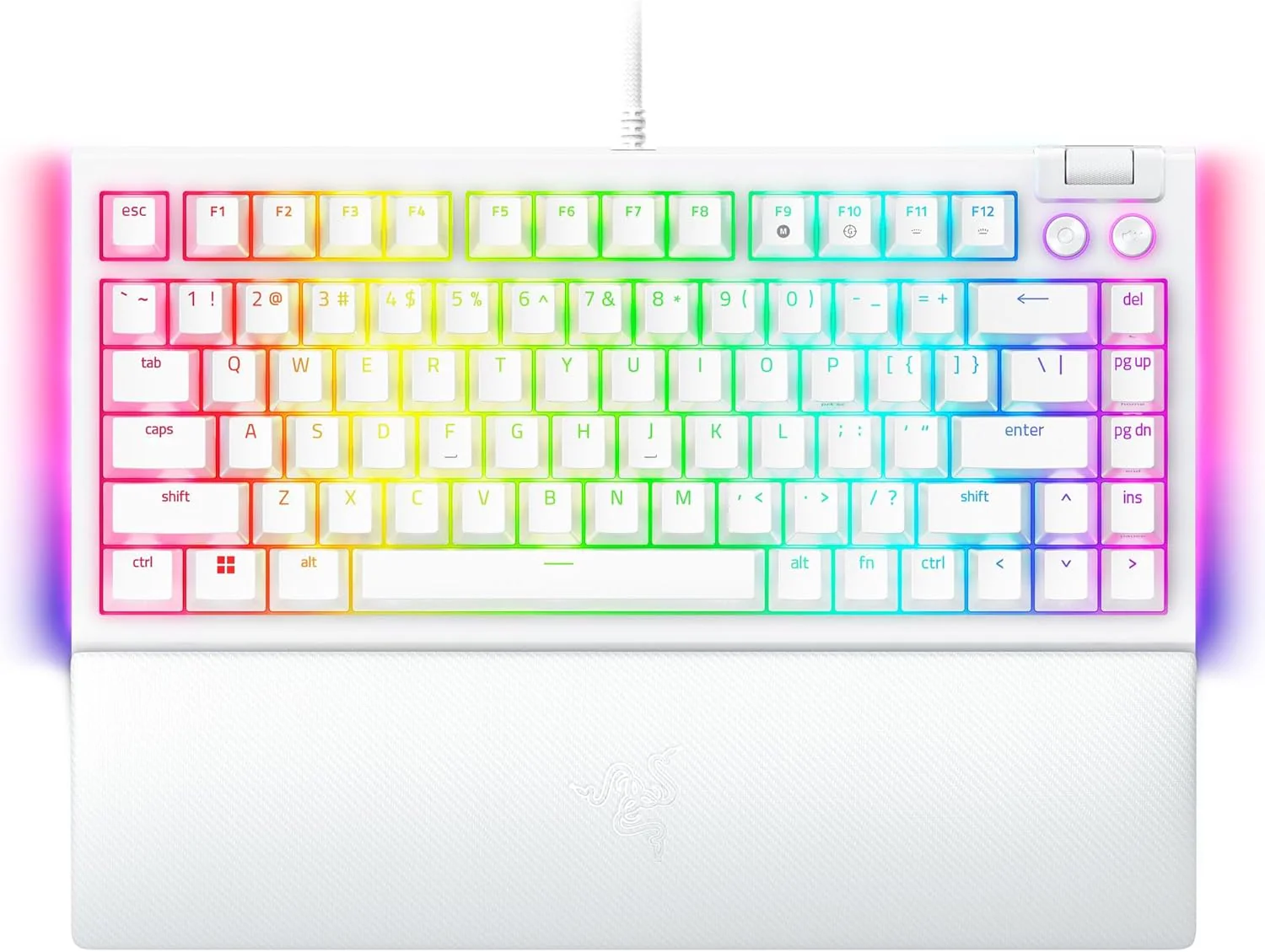Razer BlackWidow V4 75% Mechanical Hot-swappable Compact & Durable Chroma MF Roller & Media Keys Wrist Rest Orange Tactile Switches - White