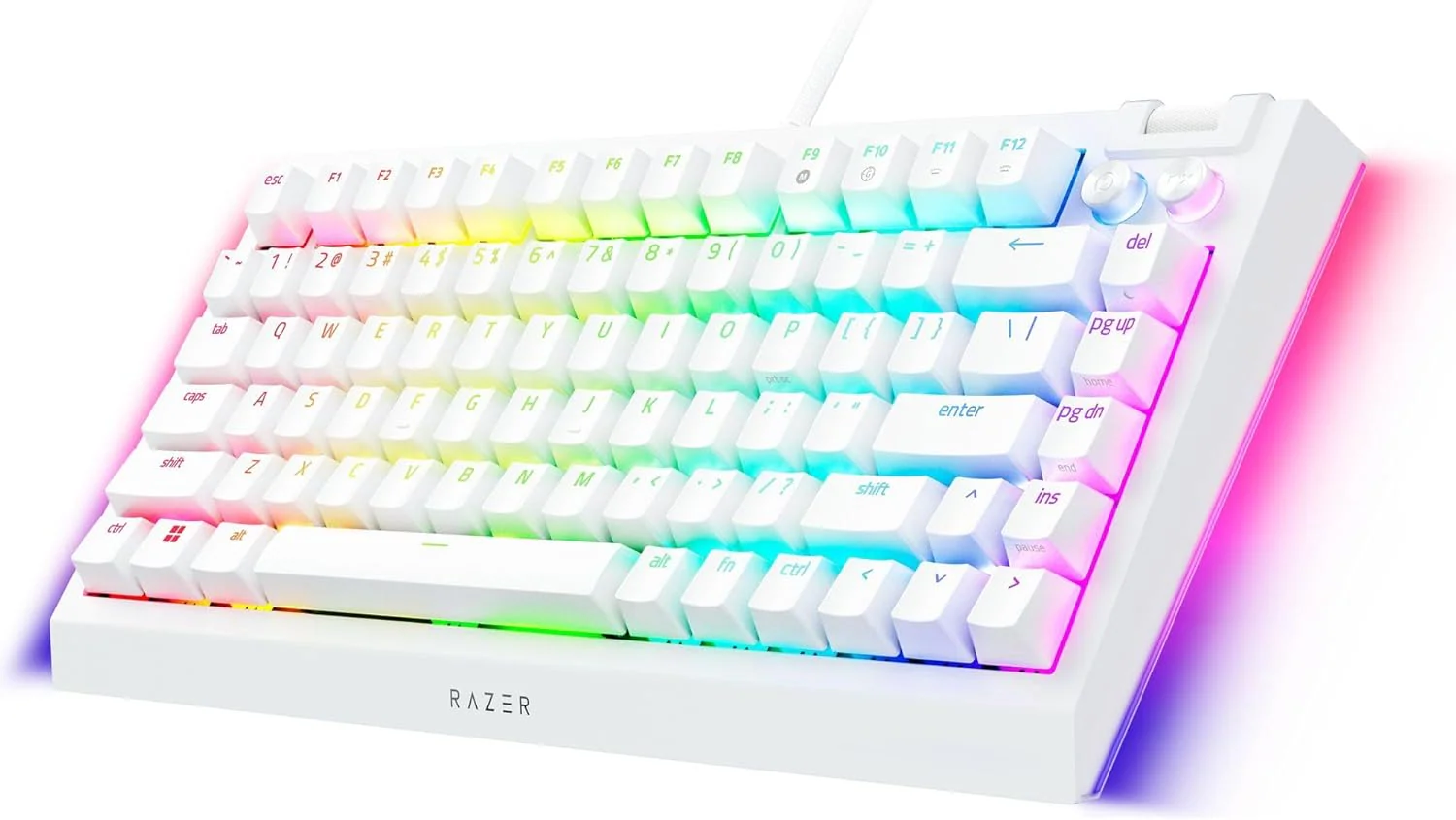Razer BlackWidow V4 75% Mechanical Hot-swappable Compact & Durable Chroma MF Roller & Media Keys Wrist Rest Orange Tactile Switches - White - Image 2