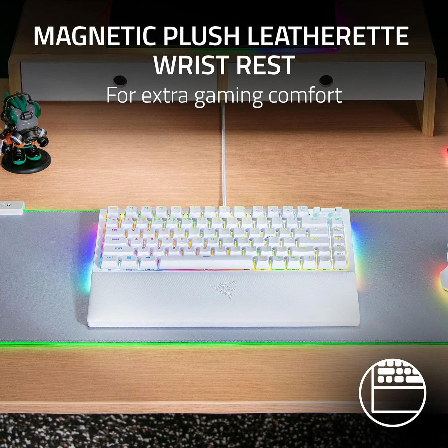 Razer BlackWidow V4 75% Mechanical Hot-swappable Compact & Durable Chroma MF Roller & Media Keys Wrist Rest Orange Tactile Switches - White - Image 5