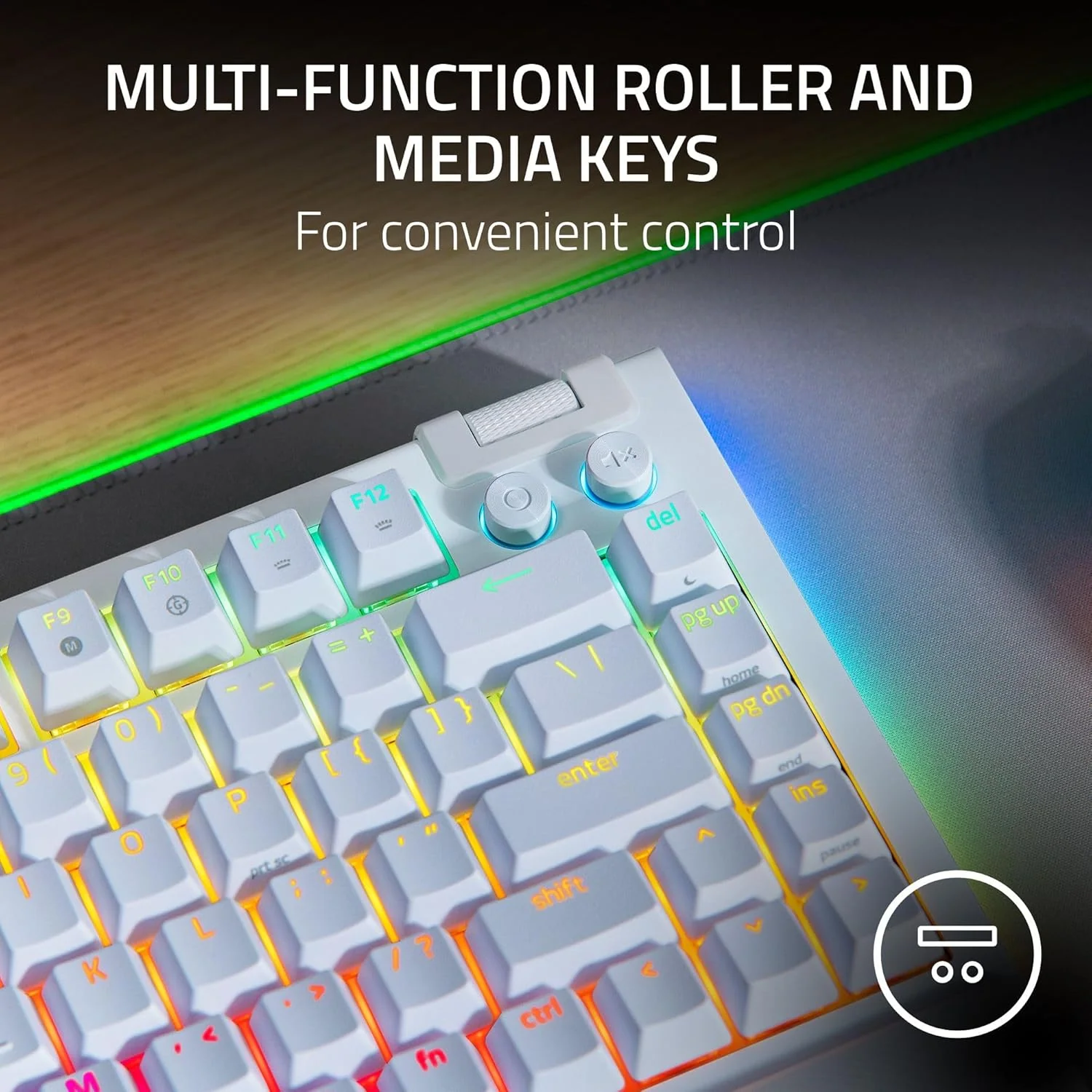 Razer BlackWidow V4 75% Mechanical Hot-swappable Compact & Durable Chroma MF Roller & Media Keys Wrist Rest Orange Tactile Switches - White - Image 6