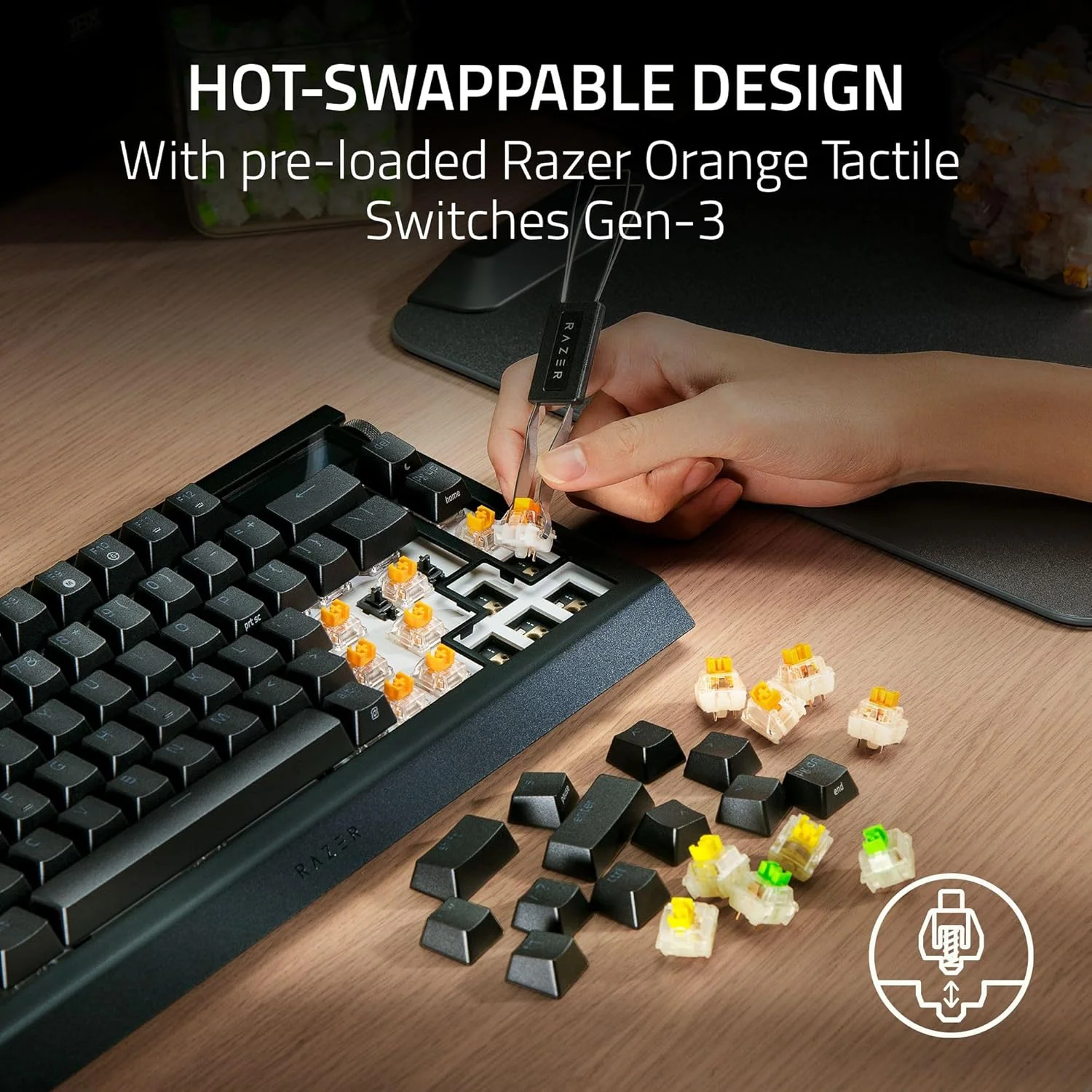 Razer BlackWidow V4 PRO 75% Mechanical Gaming Keyboard Orange Tactile - Black - Image 4
