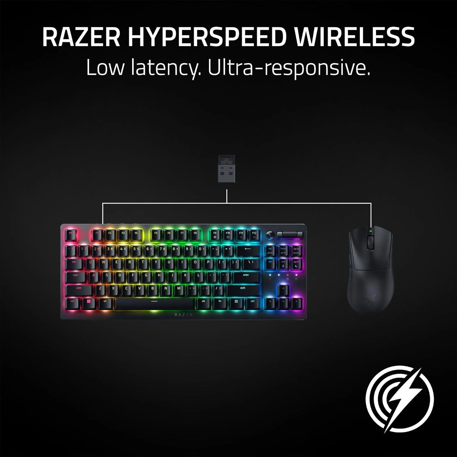 Razer DeathAdder V3 HyperSpeed Wireless 55g Lightweight Advanced 26K Optical Sensor Gen-3 Optical Switches USB C Charging Up to 100 Hr Battery - Black - Image 4