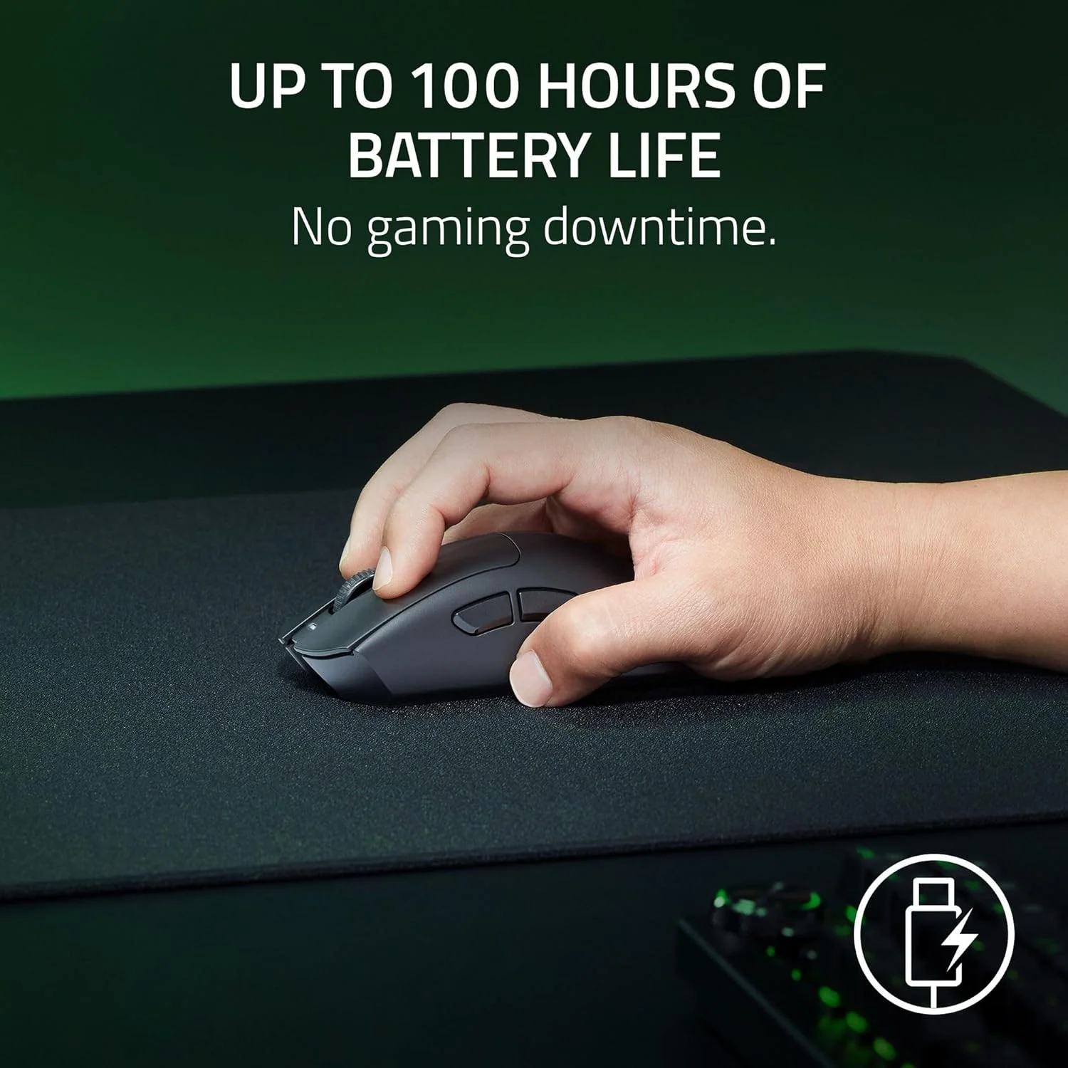 Razer DeathAdder V3 HyperSpeed Wireless 55g Lightweight Advanced 26K Optical Sensor Gen-3 Optical Switches USB C Charging Up to 100 Hr Battery - Black - Image 5