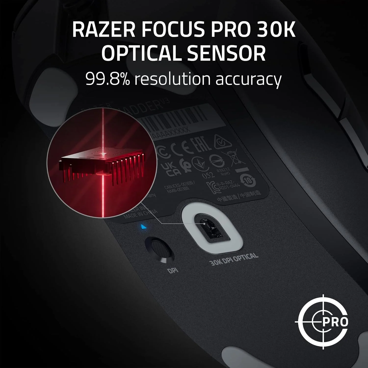 Razer DeathAdder V3 Wired 59g Lightweight 30K Optical Sensor Gen-3 Fast Optical Switches 8KHz Hyper Polling 6 Buttons Speedflex Cable - Black - Image 5
