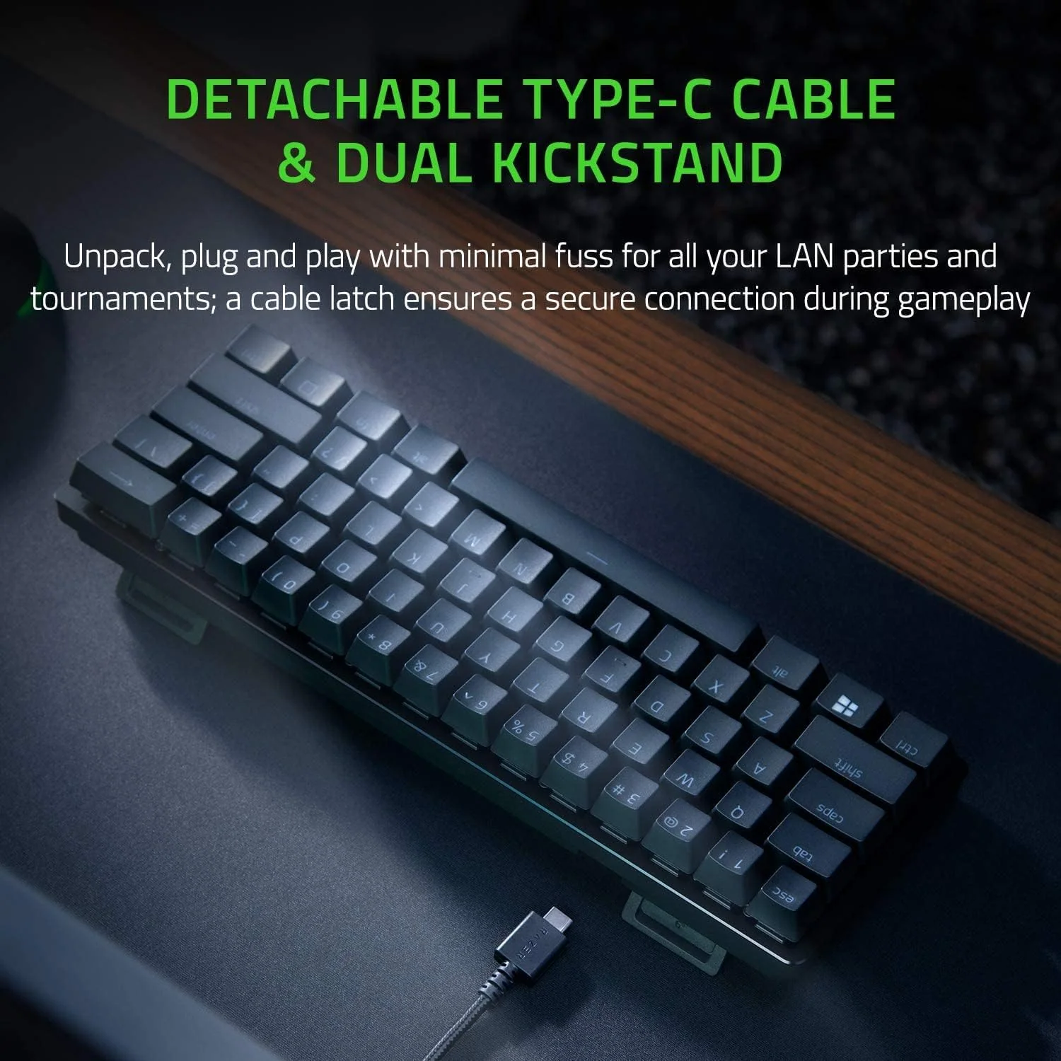 Razer Huntsman Mini 60% Clicky Optical-Mechanical (Purple Switch) Gaming Keyboard - Black - Image 4