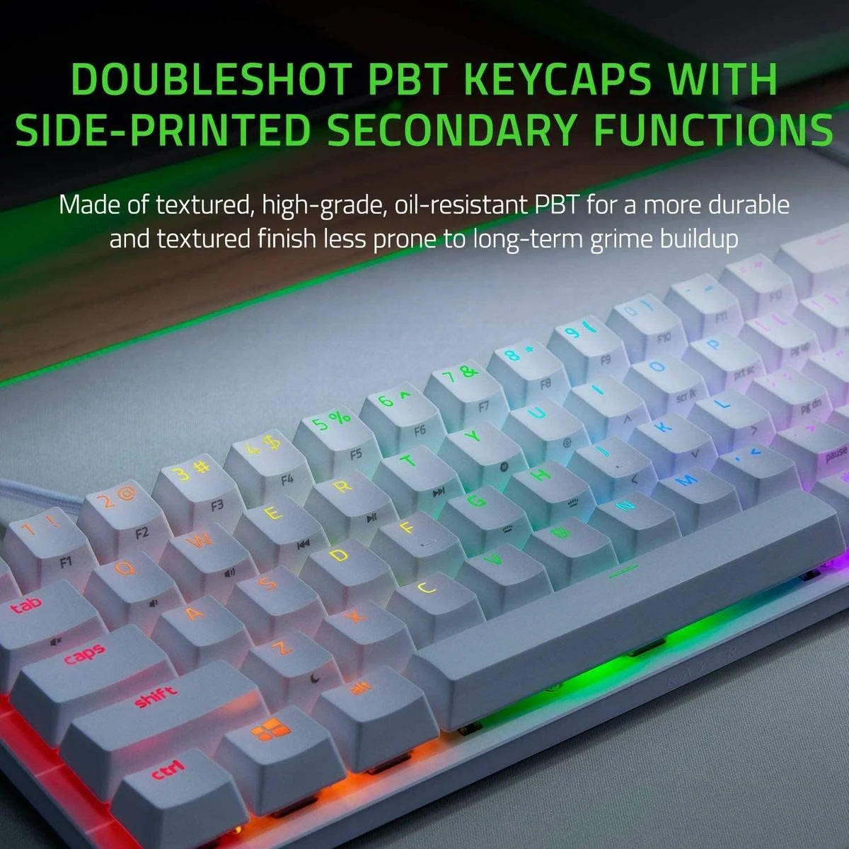 Razer Huntsman Mini 60% Clicky Optical-Mechanical (Purple Switch) Gaming Keyboard - Mercury White - Image 4