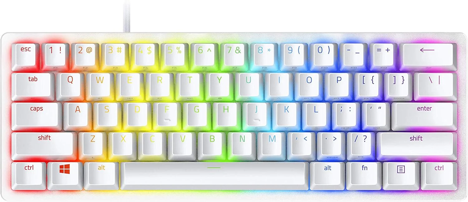 Razer Huntsman Mini 60% Clicky Optical-Mechanical (Red Switch) Gaming Keyboard  - Mercury white