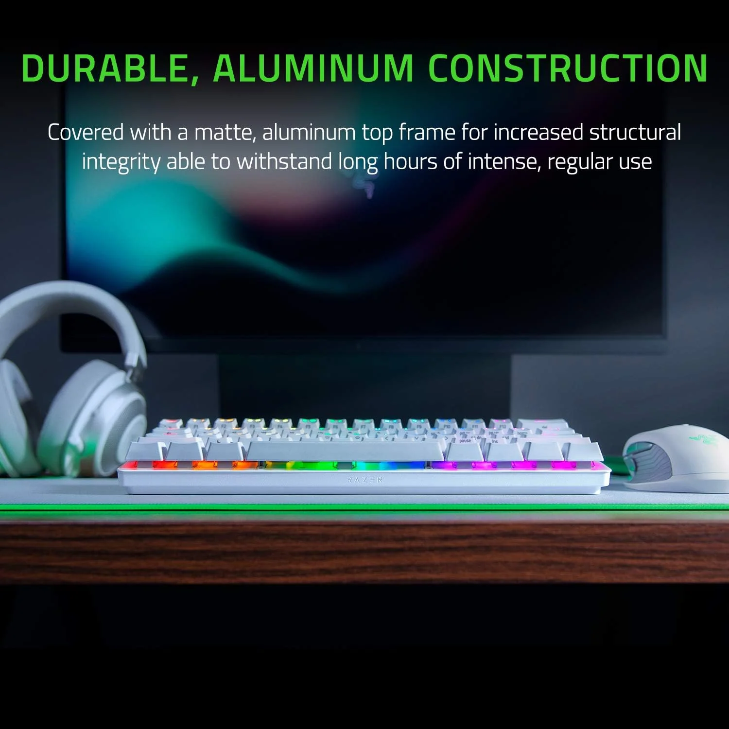 Razer Huntsman Mini 60% Clicky Optical-Mechanical (Red Switch) Gaming Keyboard  - Mercury white - Image 3