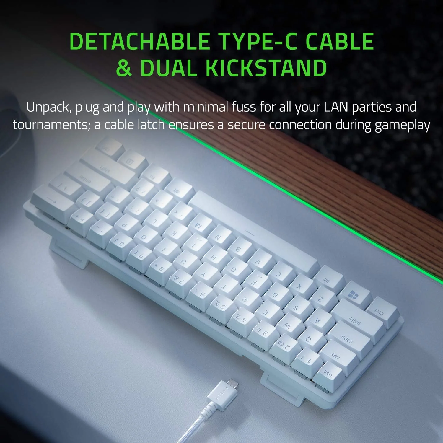 Razer Huntsman Mini 60% Clicky Optical-Mechanical (Red Switch) Gaming Keyboard  - Mercury white - Image 4