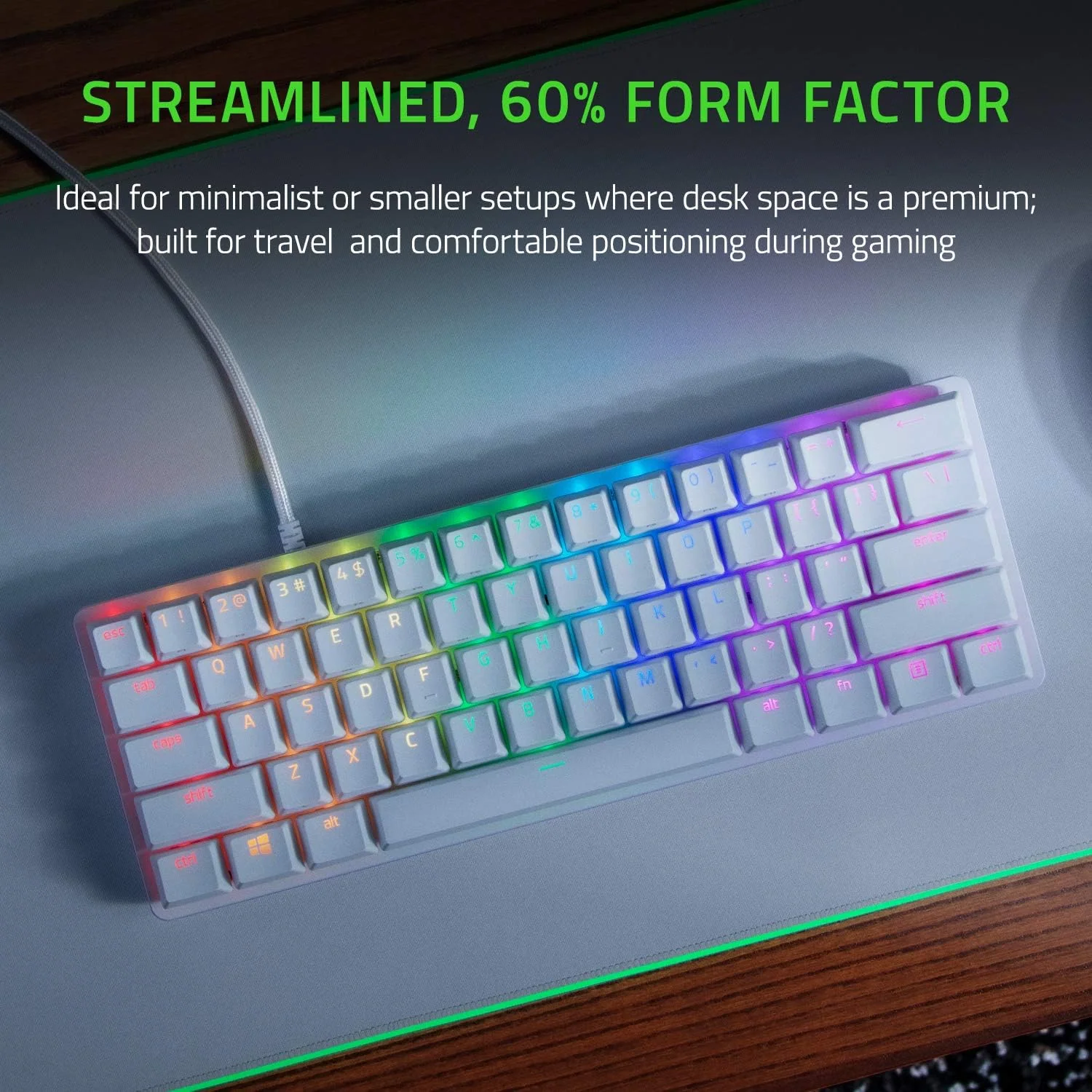 Razer Huntsman Mini 60% Clicky Optical-Mechanical (Red Switch) Gaming Keyboard  - Mercury white - Image 6