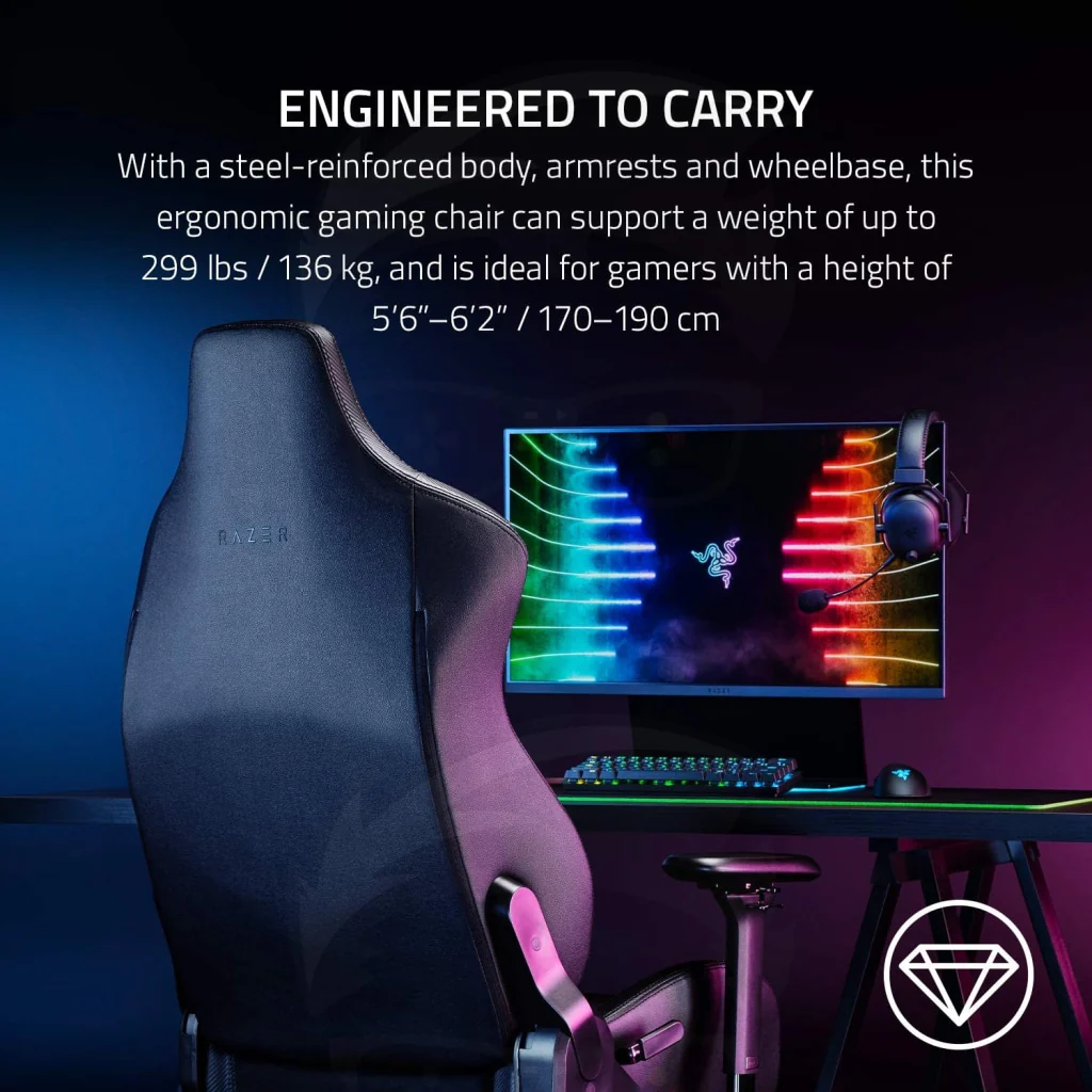 Razer Iskur - Black Gaming Chair with Built-in Lumbar Support - Image 6