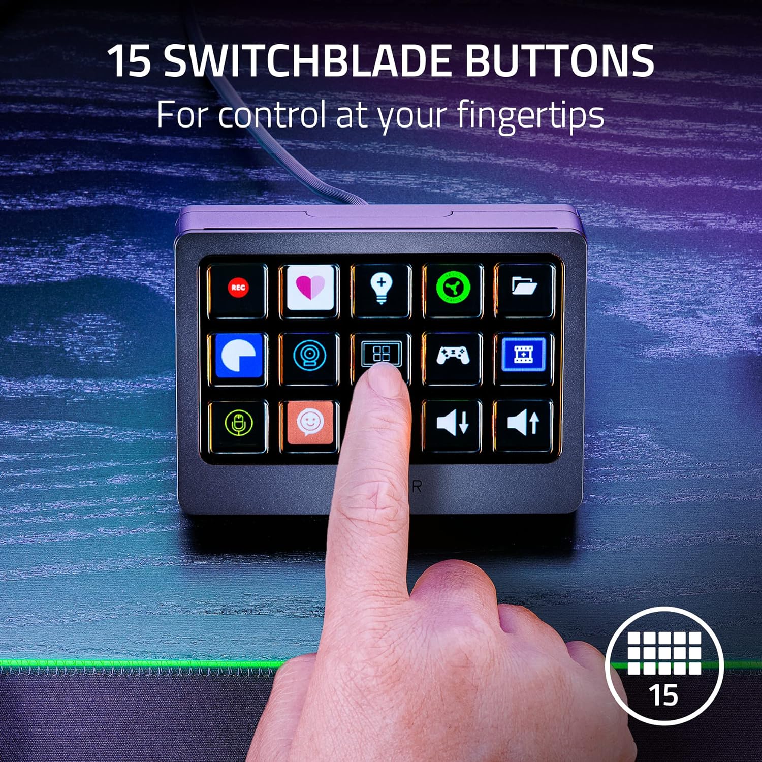 Razer Stream Controller X: All-in-One Keypad for Streaming - 15 Switchblade Buttons - Multi-Link Macros - Swappable Magnetic Faceplate - Designed for PC & Mac - Image 2