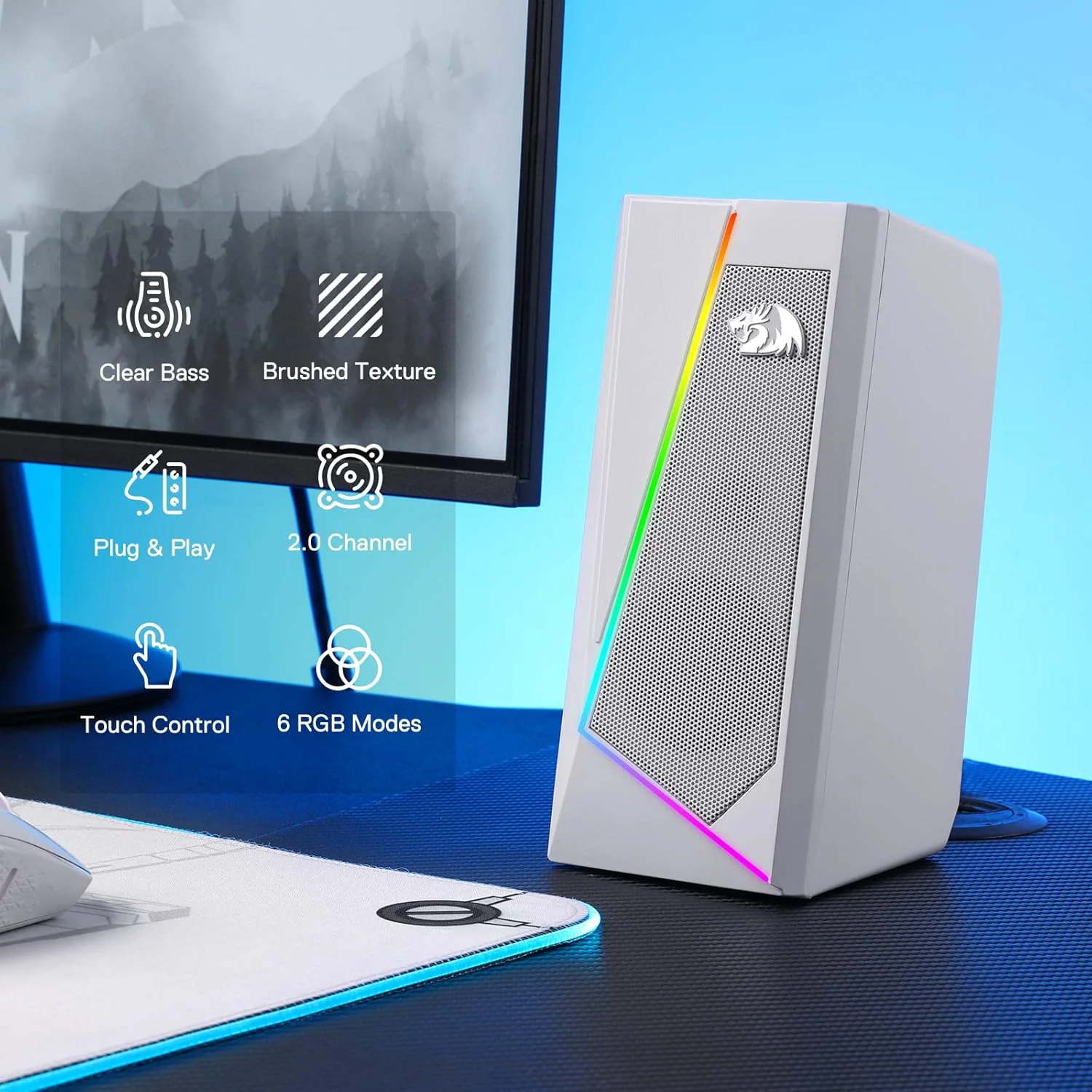 Redragon ANVIL GS520 RGB Desktop Speakers - White - Image 4
