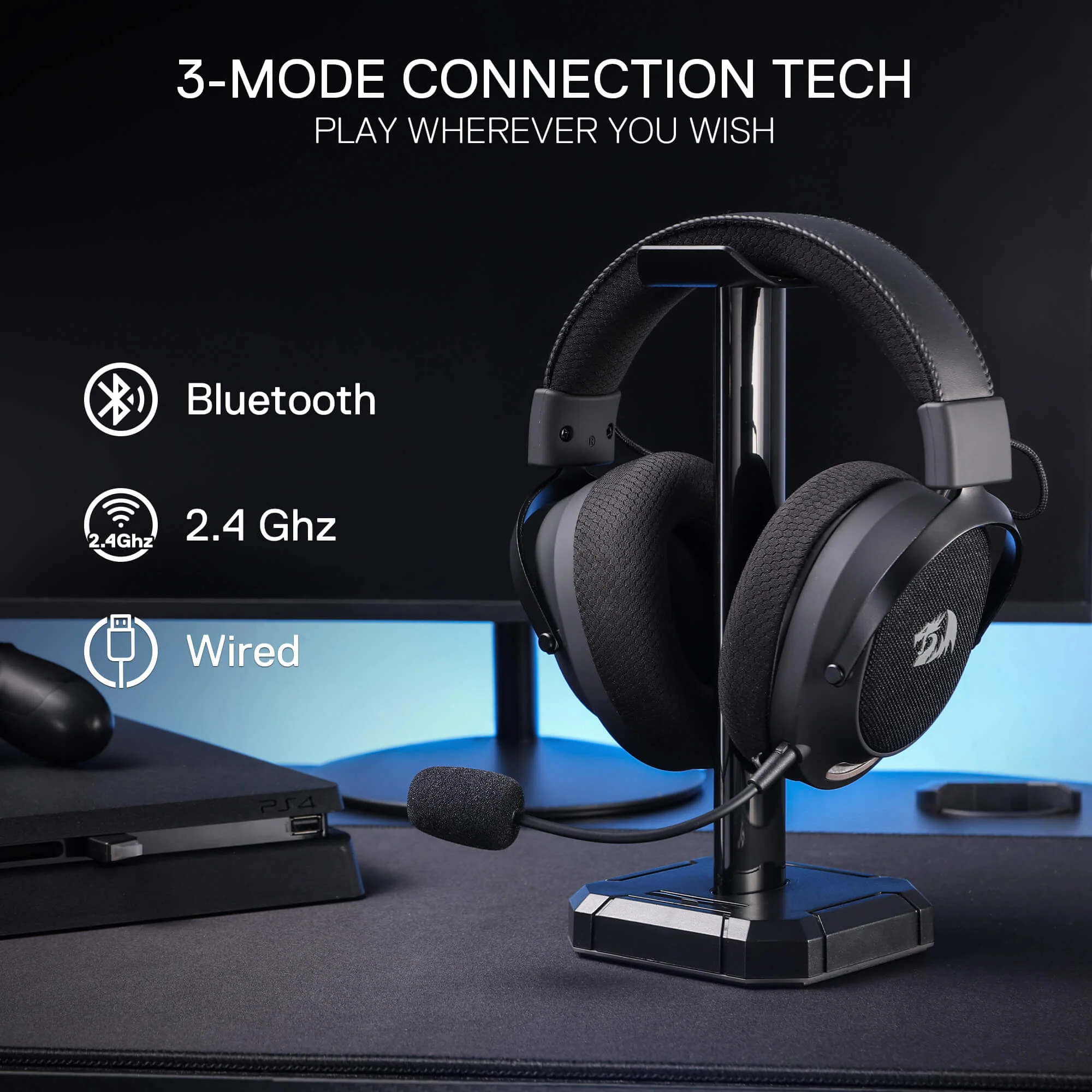 Redragon ARROW PRO H858 Wired/Wireless/BT Gaming Headset - Black - Image 5