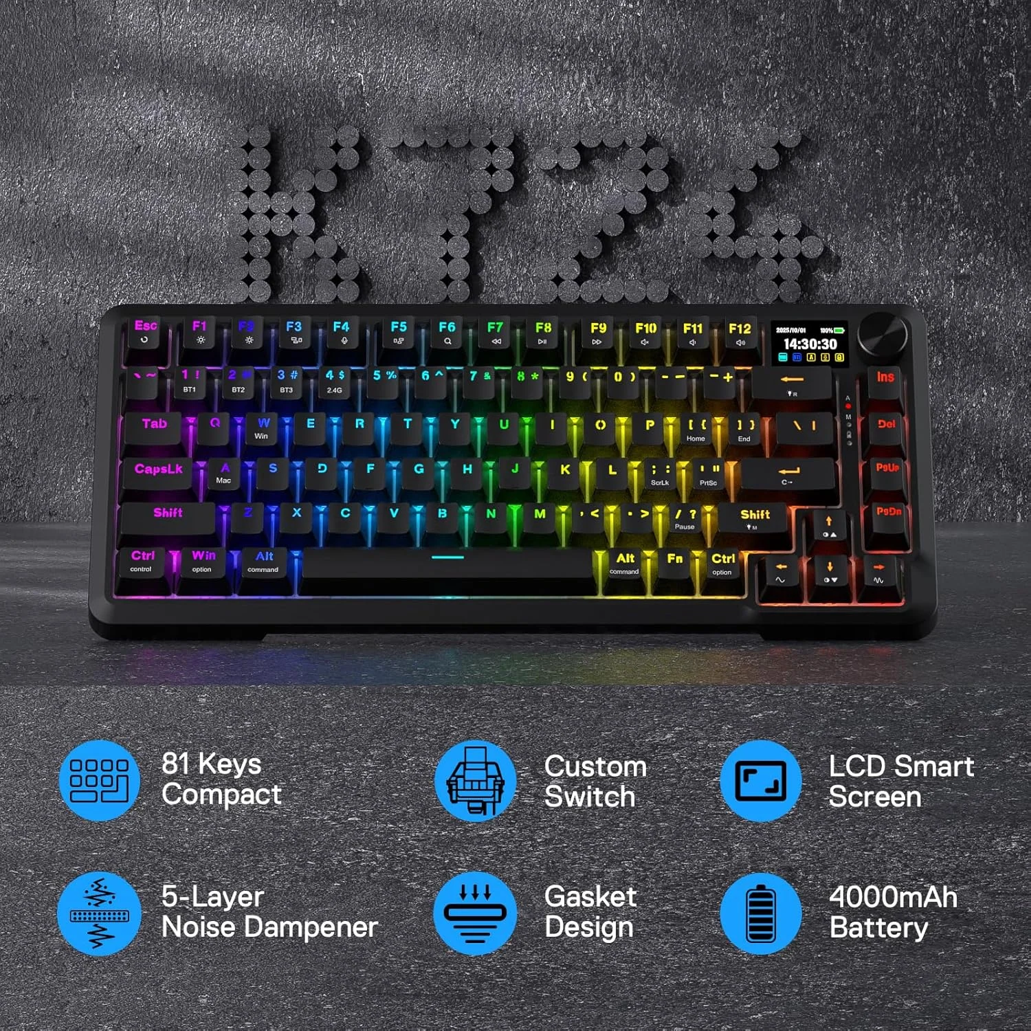 REDRAGON BEHEMOTH K724 PRO 75% Mechanical WIRELESS GAMING KEYBOARD (BLACK) - Image 2