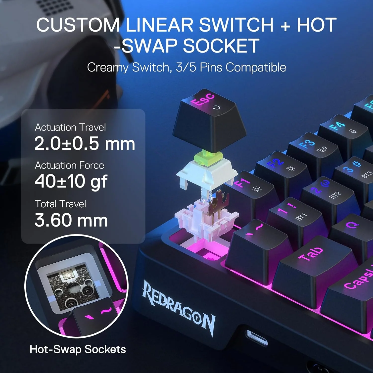 REDRAGON BEHEMOTH K724 PRO 75% Mechanical WIRELESS GAMING KEYBOARD (BLACK) - Image 5