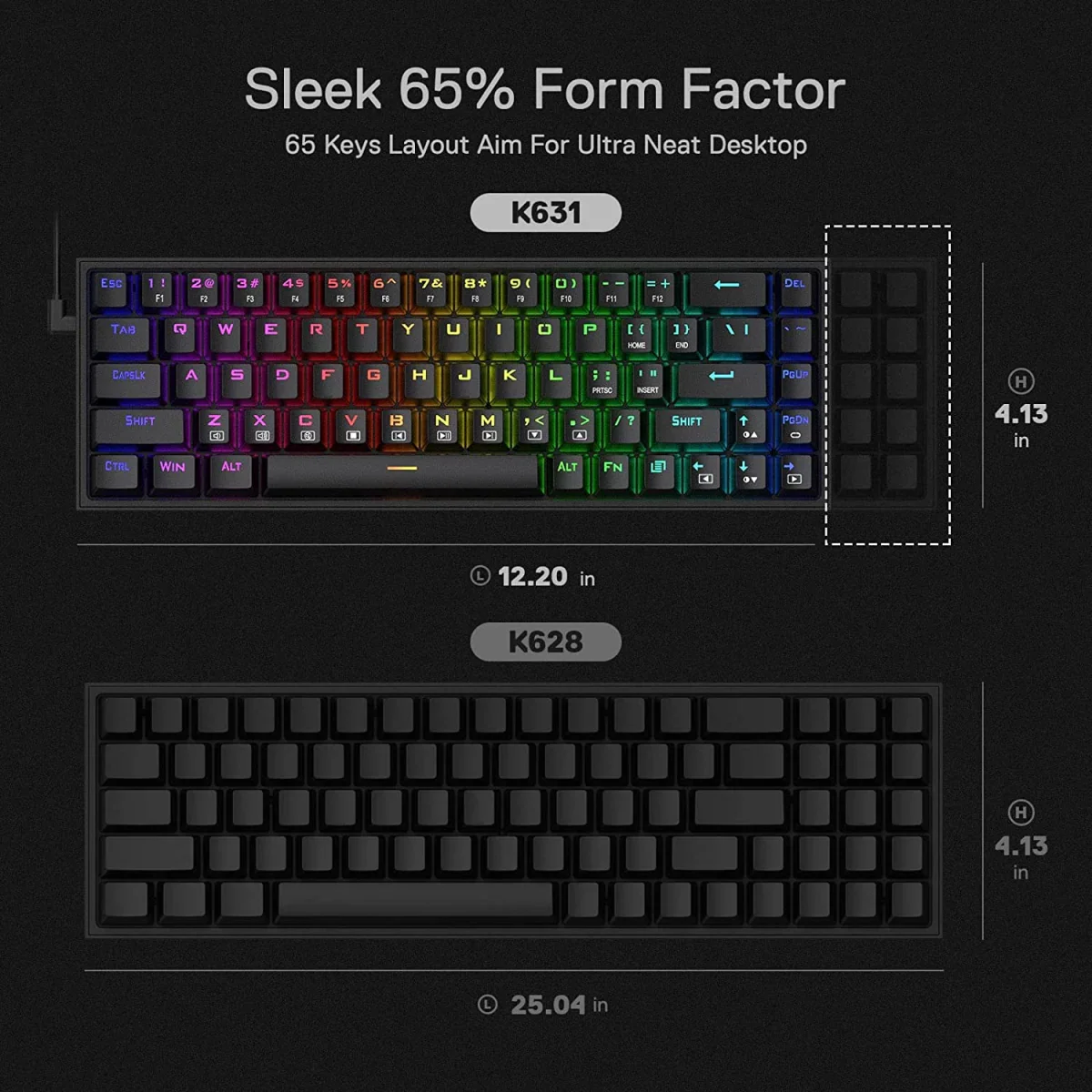 Redragon CASTOR K631 Grey 65% Wired RGB Gaming Keyboard - Image 3