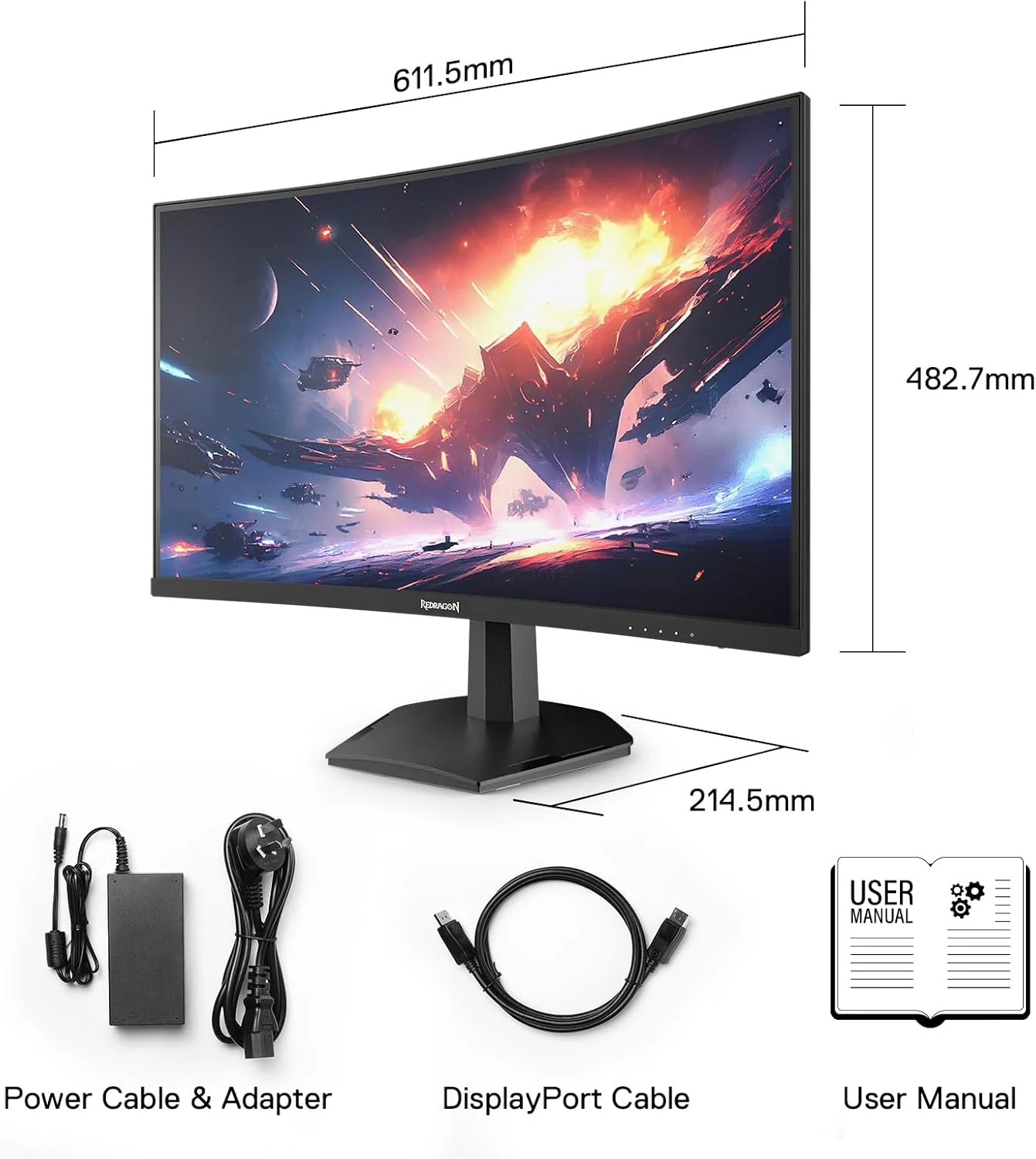 Redragon Coral 27" 165HZ QHD 2K (2560X1440) VA Frameless, 1ms Curved Gaming Monitor - Image 5