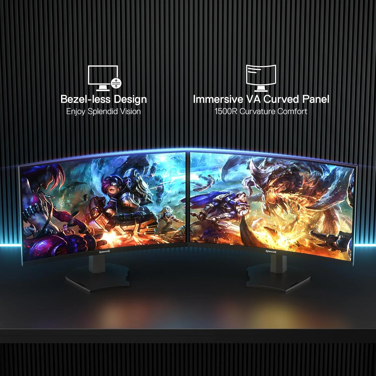 Redragon Coral 27" 165HZ QHD 2K (2560X1440) VA Frameless, 1ms Curved Gaming Monitor - Image 6