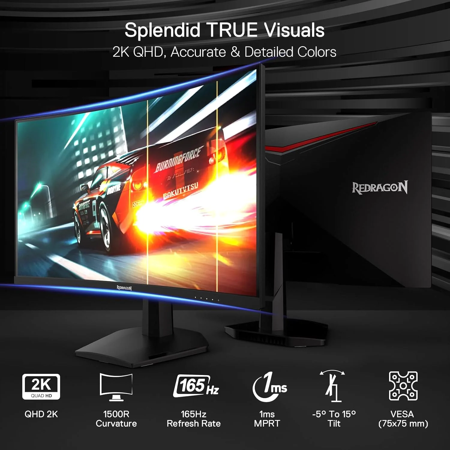 Redragon Coral 27" 165HZ QHD 2K (2560X1440) VA Frameless, 1ms Curved Gaming Monitor - Image 8