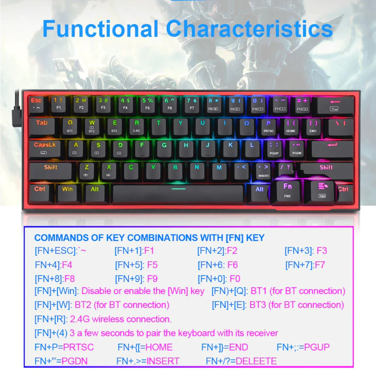 REDRAGON Fizz RGB K617-RGB Black GAMING KEYBOARD - Image 3