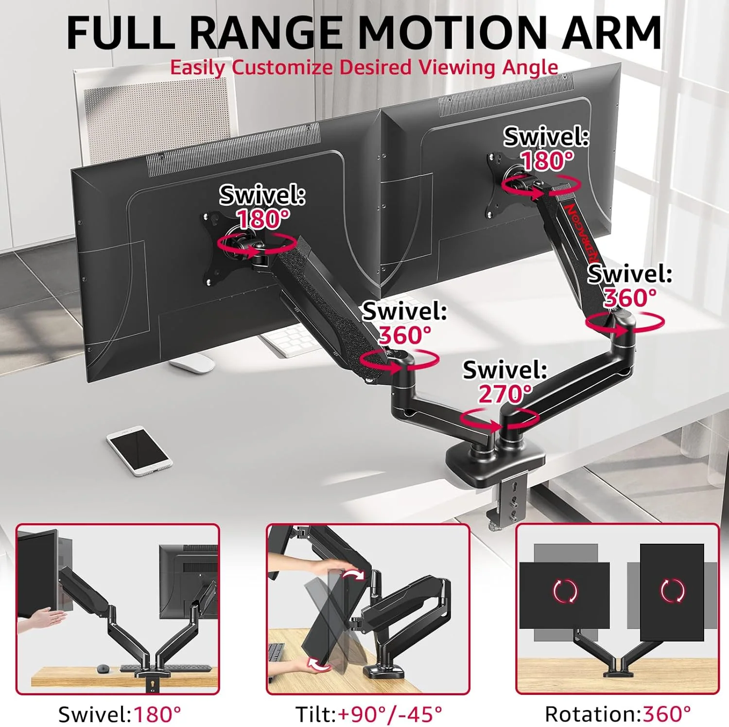 Redragon GMK915 IVORY Dual Monitor Mount - Image 3