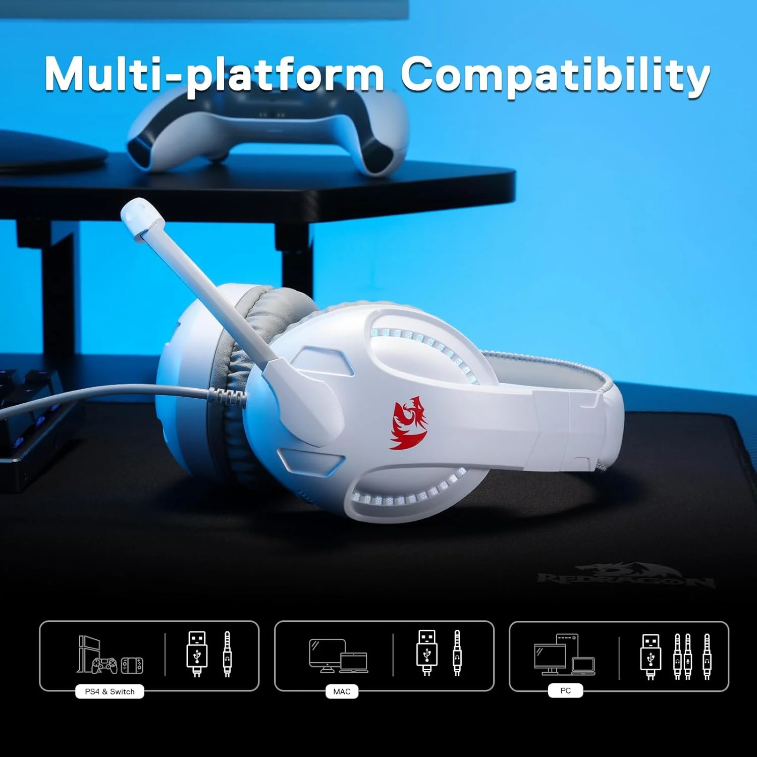 Redragon H211W-RGB CRONUS Wired Gaming Headset - White - Image 3