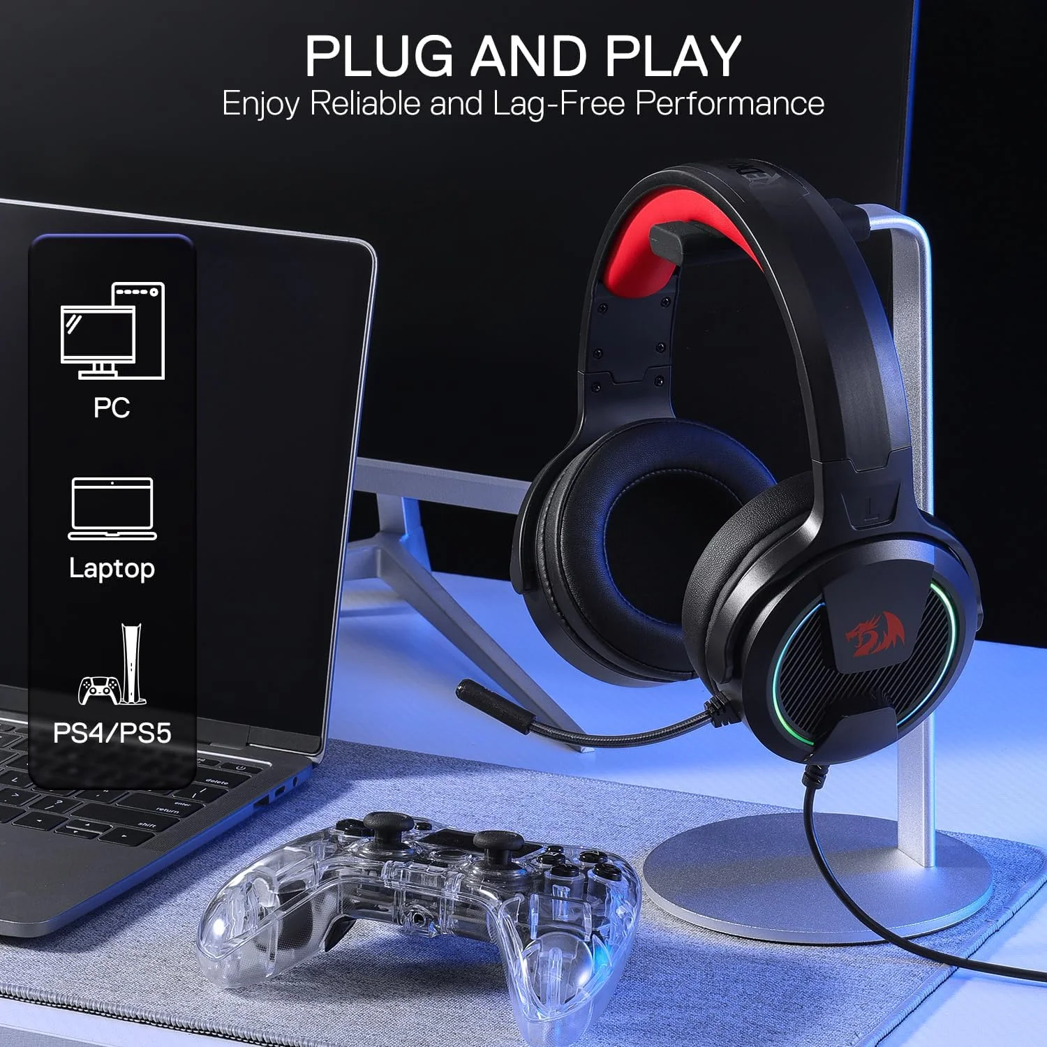 Redragon H315-RGB REBELLION Gaming Headset Wired Gaming Headset USB - Black - Image 3