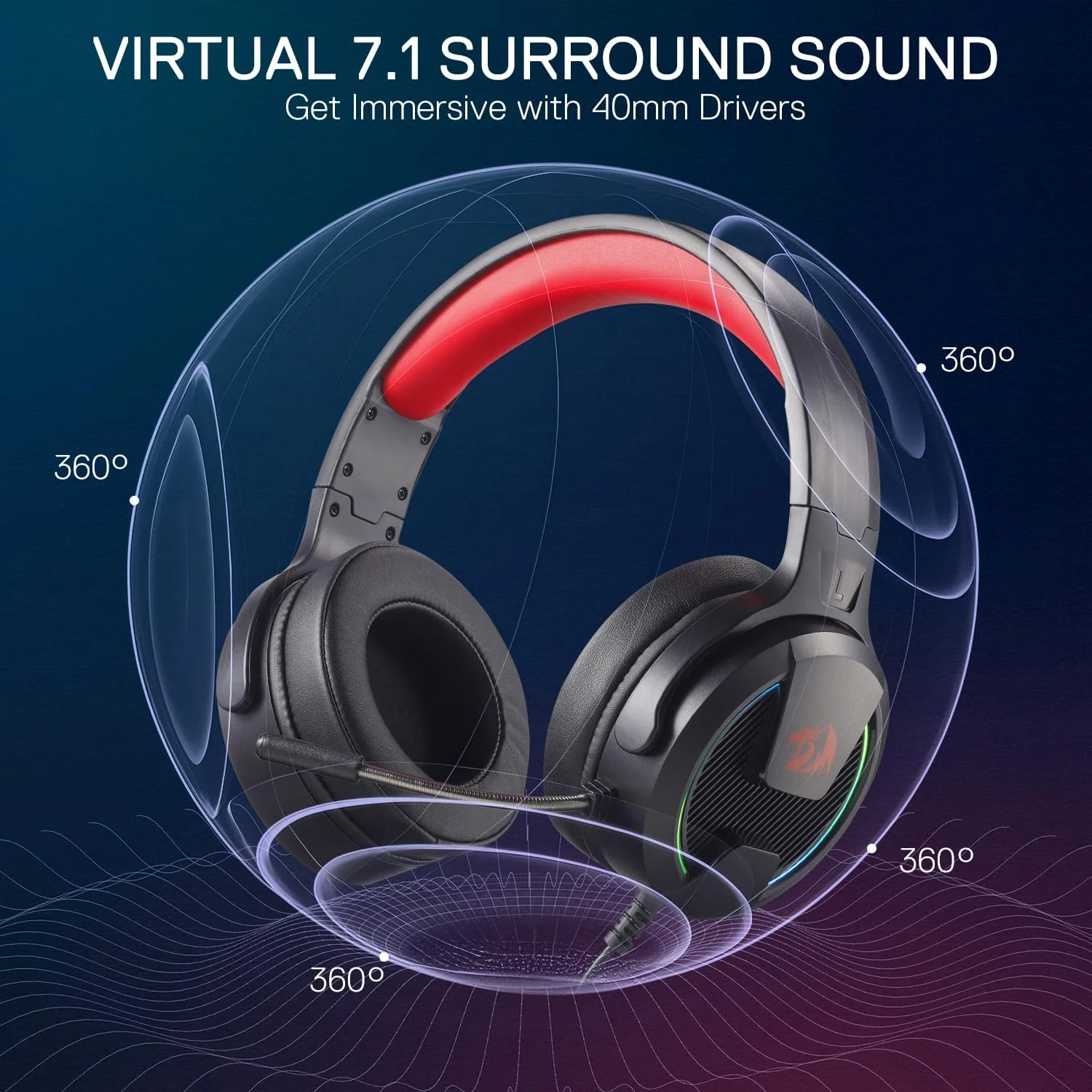 Redragon H315-RGB REBELLION Gaming Headset Wired Gaming Headset USB - Black - Image 6