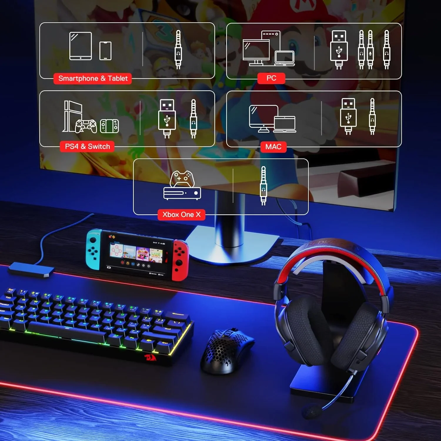 Redragon H510 PRO Zeus-X RGB Wireless Gaming Headset - 7.1 Surround Sound - Image 2