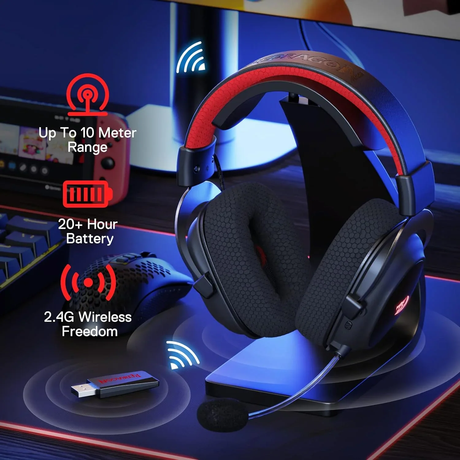 Redragon H510 PRO Zeus-X RGB Wireless Gaming Headset - 7.1 Surround Sound - Image 6