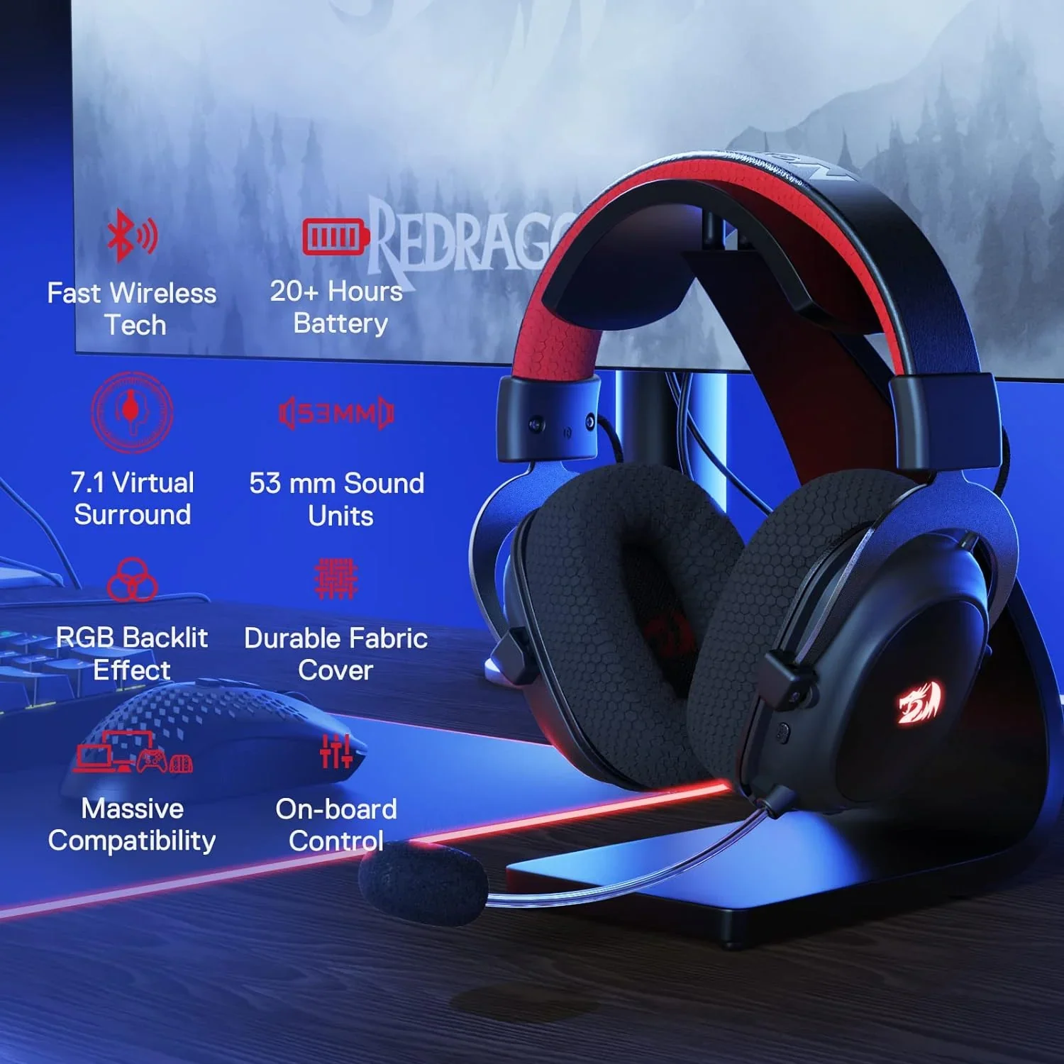 Redragon H510 PRO Zeus-X RGB Wireless Gaming Headset - 7.1 Surround Sound - Image 7