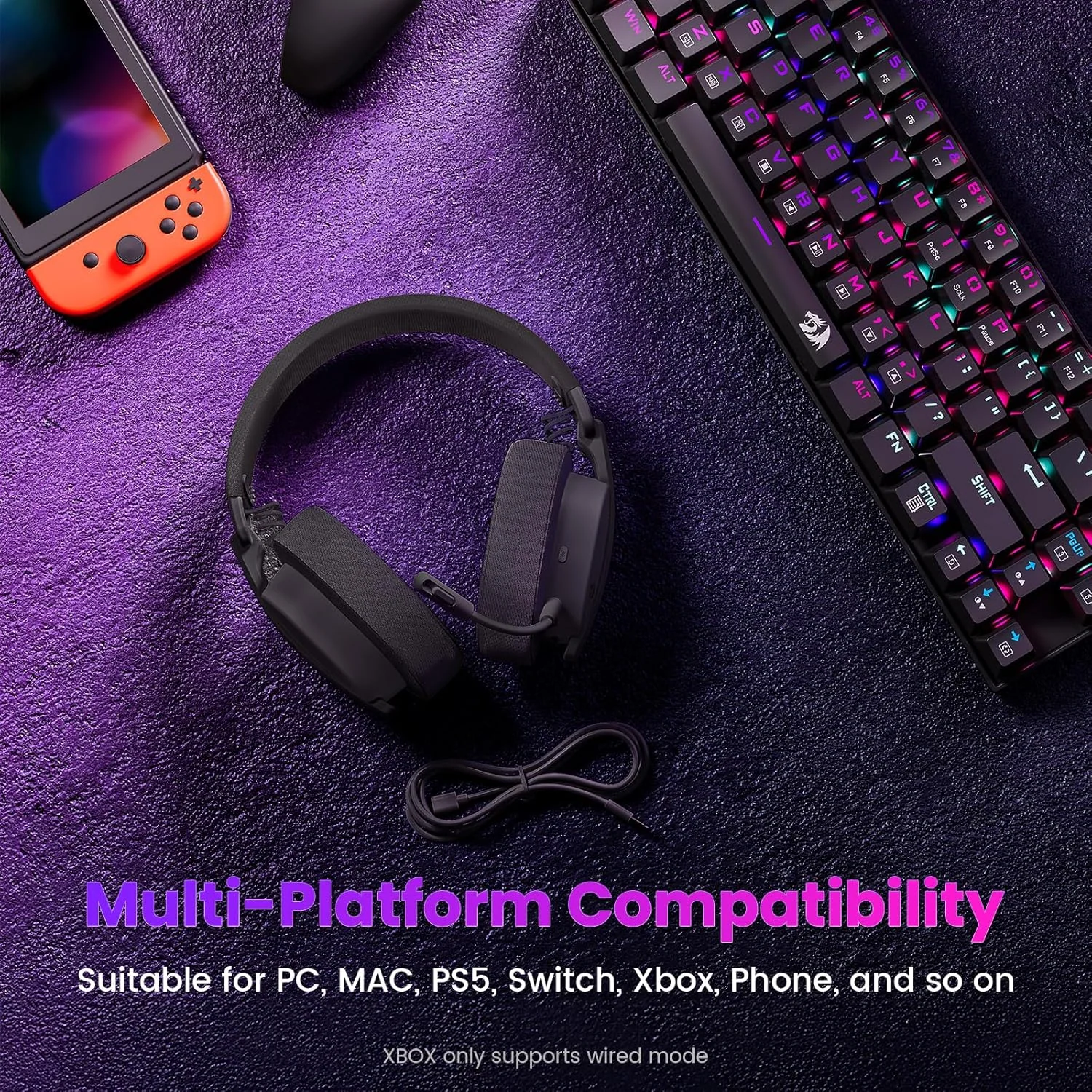 Redragon H888 LUCE Wireless Gaming Headset with 7.1 Surround Sound 3-Mode Gaming Headphones - Image 2
