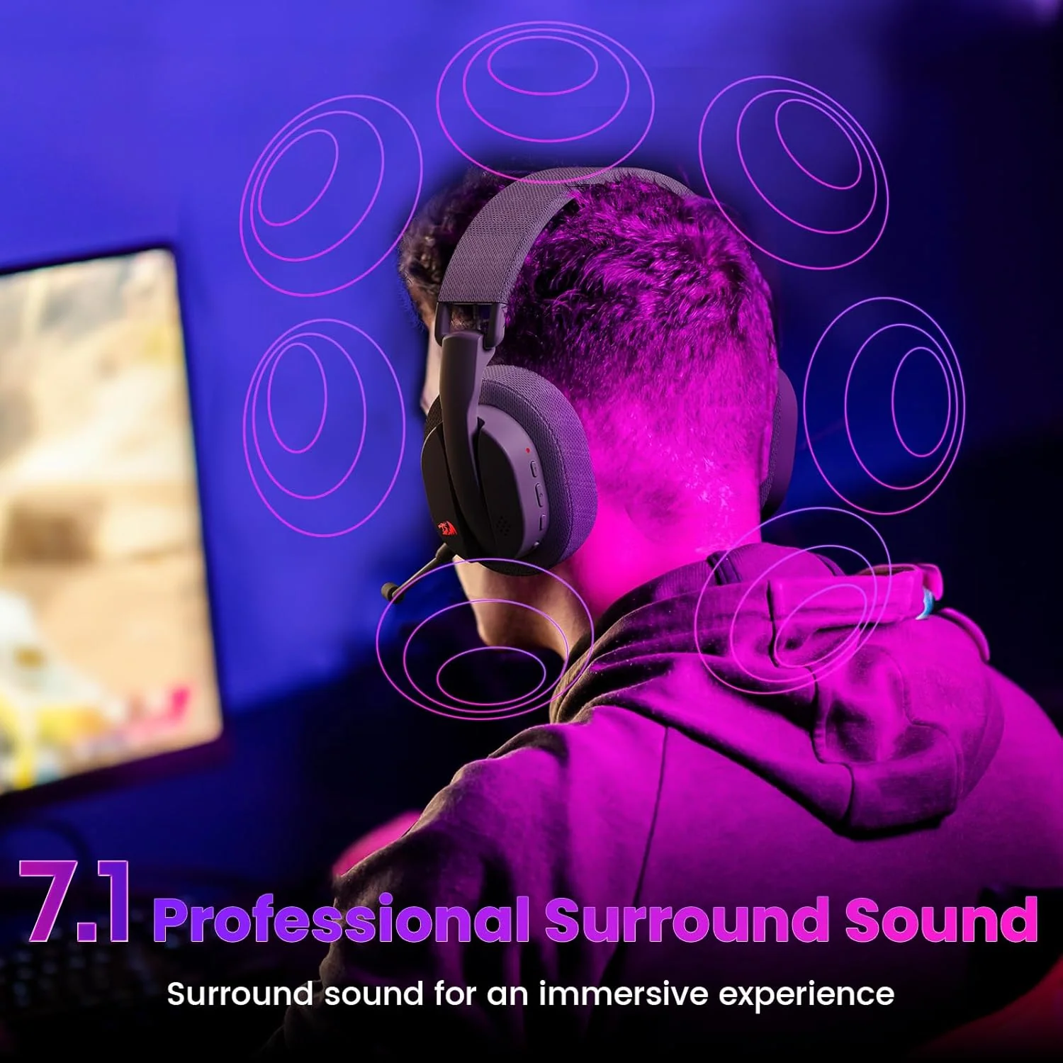 Redragon H888 LUCE Wireless Gaming Headset with 7.1 Surround Sound 3-Mode Gaming Headphones - Image 7