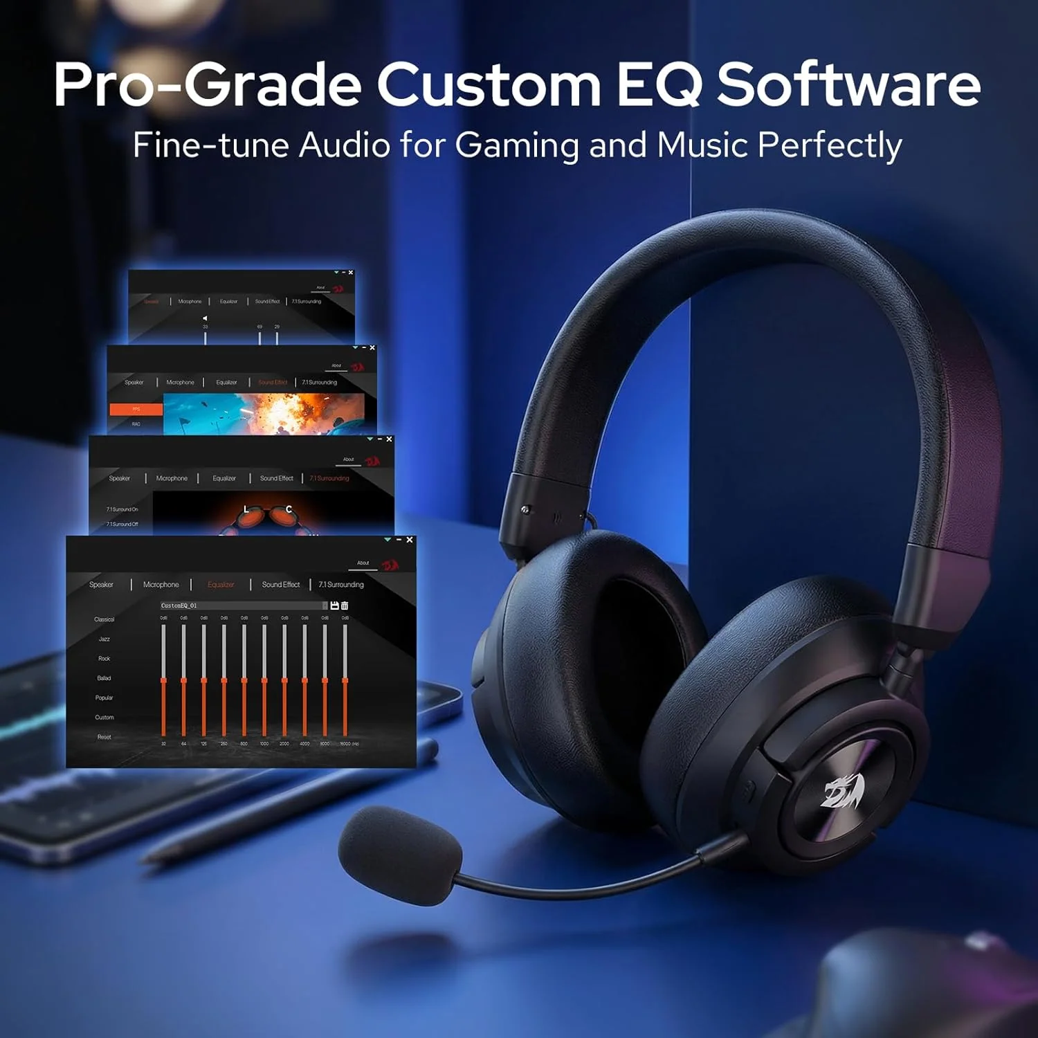 REDRAGON H889 SPECTRA PRO GAMING HEADSET BLACK - Image 3