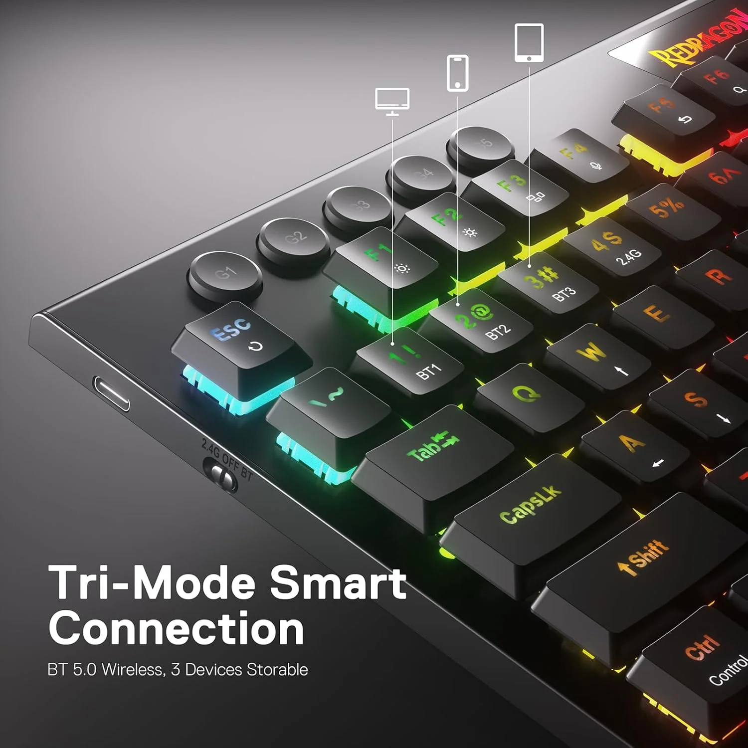 Redragon Horus Pro K618RGB-PRO Compatible with Windows and Mac OS Wireless Gaming Keyboard - Image 4