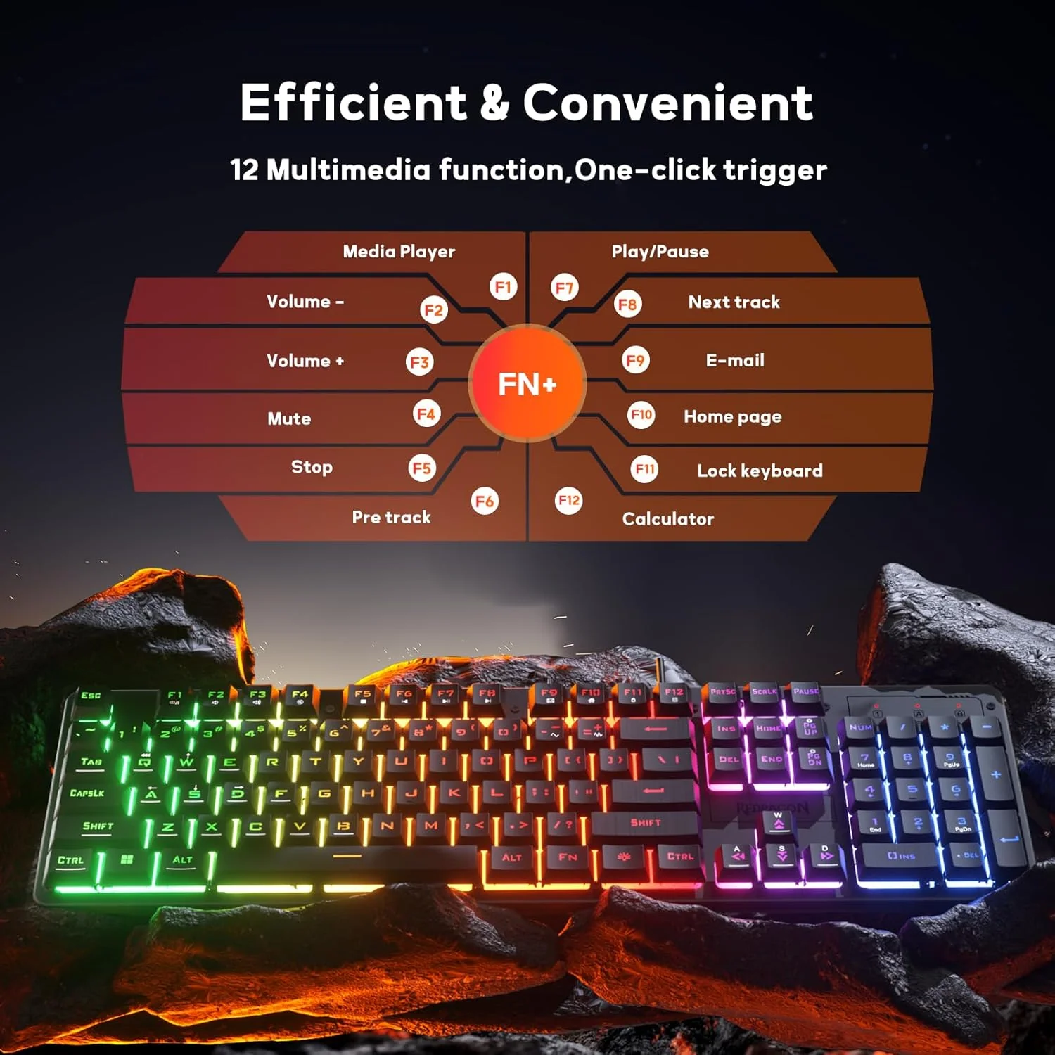 Redragon K521-R NETHERBANE V2 Membrane with Anit-Ghosting Keys Gaming Keyboard - Black - Image 4